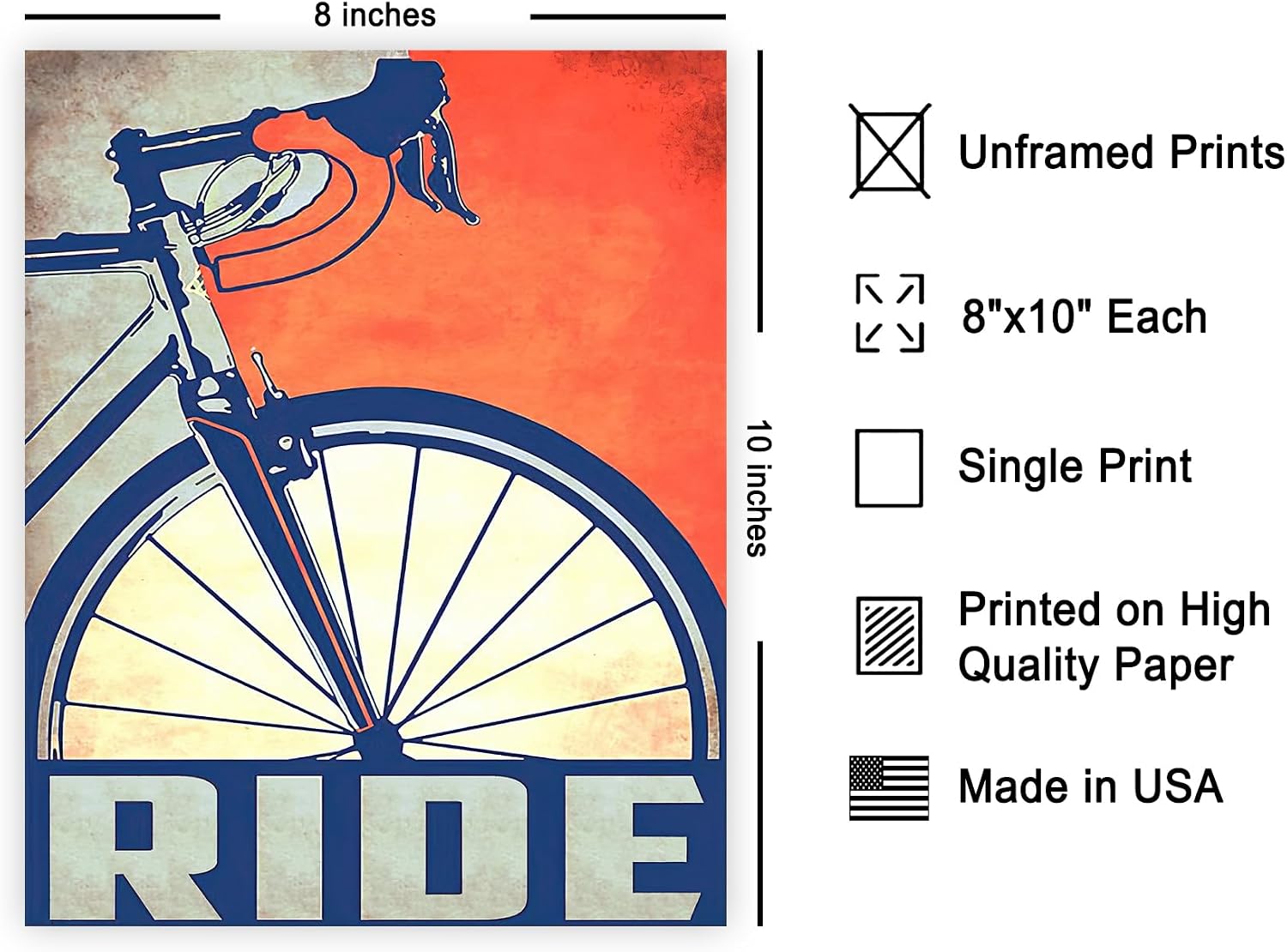 Poster Master Vintage Bicycle Poster - Retro Ride Print - Bike Art - Sports Art - Gift for Men, Women & Bike Enthusiast - Wall Decor for Bedroom, Living Room, Garage or Dorm - 8x10 UNFRAMED Wall Art
