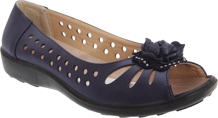 Boulevard Womens/Ladies Punched Open Toe Flower Casual Shoes 10 US Navy Blue