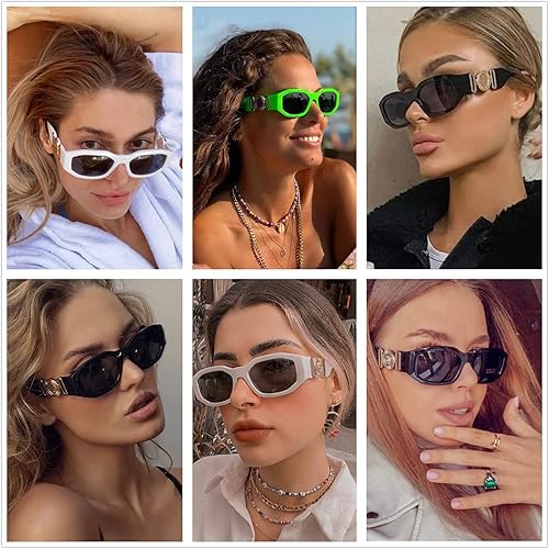 Vista 3 de LASPOR Lentes de sol irregulares para mujeres y hombres, de moda, retro, vintage, rectangulares, hexagonales, protección UV400