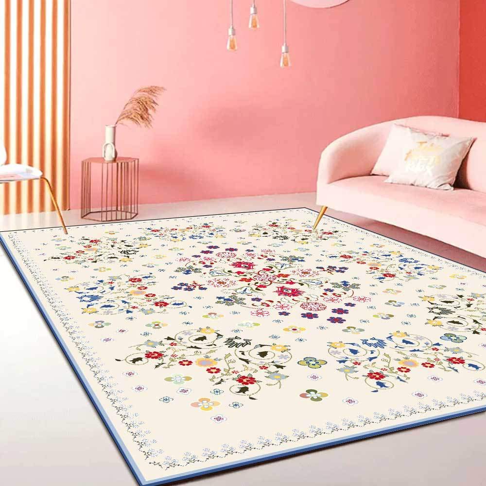 Tapis salon anti-glisse et lavable grand format 200x290cm rose