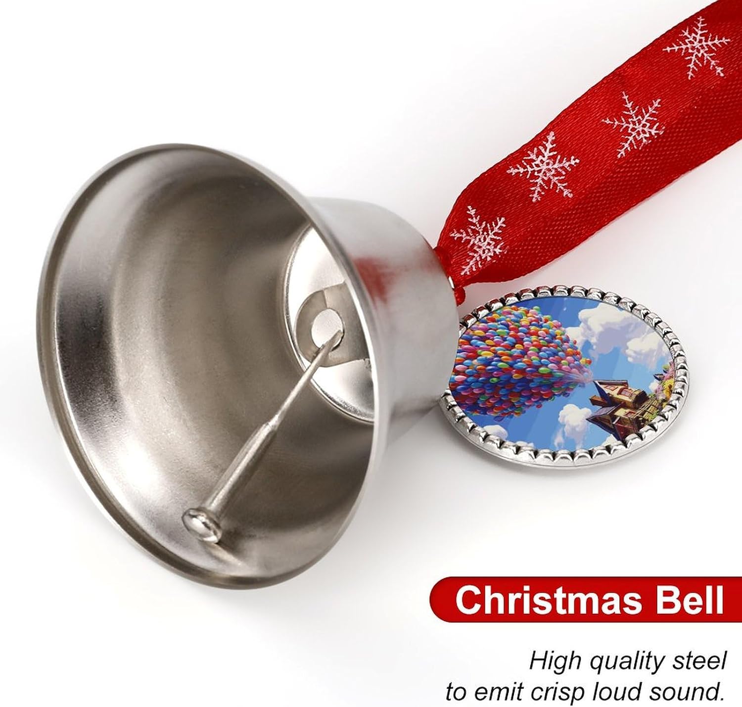 Bells Ornament Christmas Hanging Bell Colorful Balloon and House Printed Silver Bells Decorations Christmas Snowman Ornaments for Christmas Tree Home Decorations