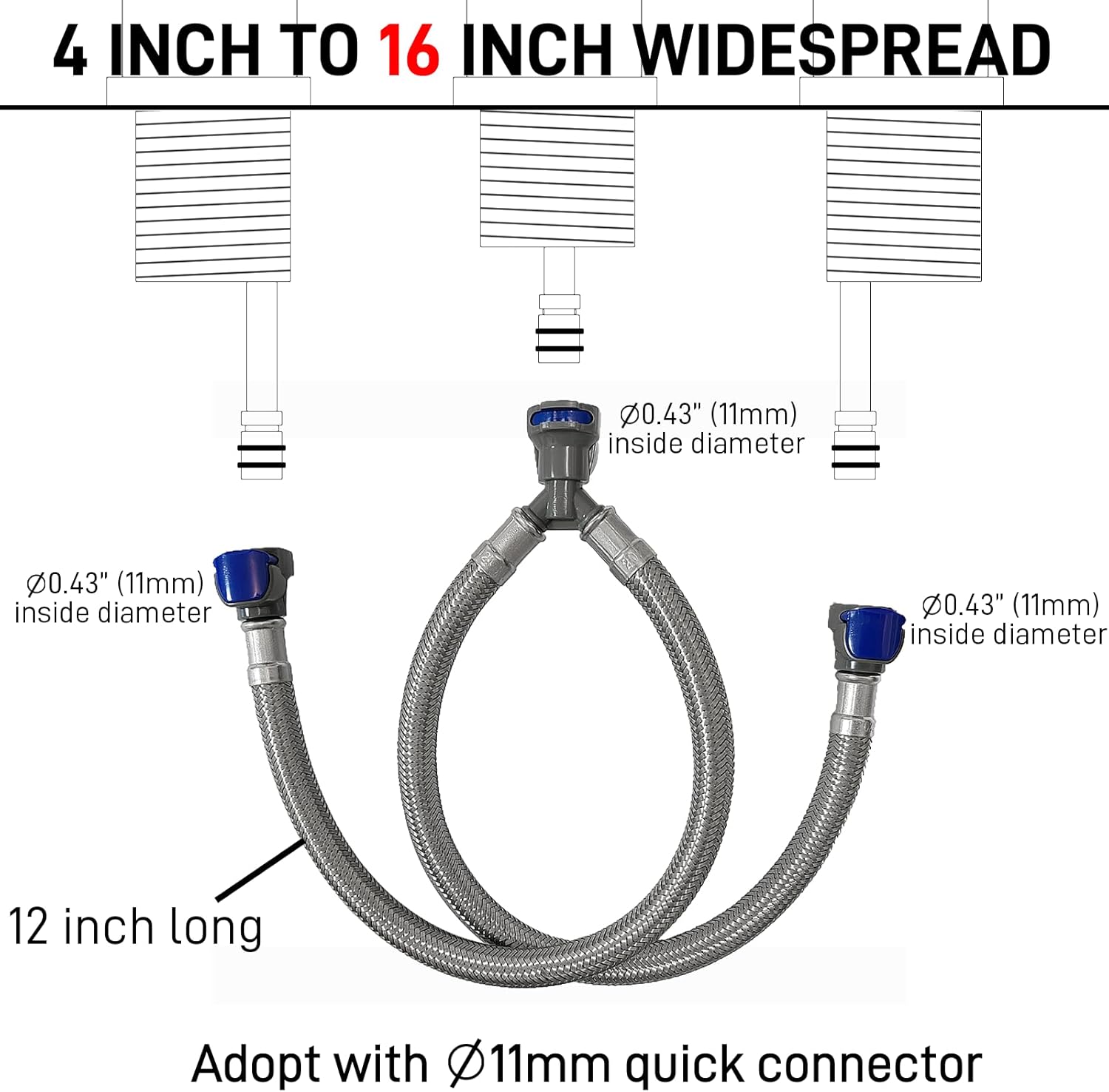 Quick Connect Faucet Water Supply Lines, 12 Inch, Widespread Bathroom Sink Faucets Replacement Fast Lock Pipe Hose, V-Shape