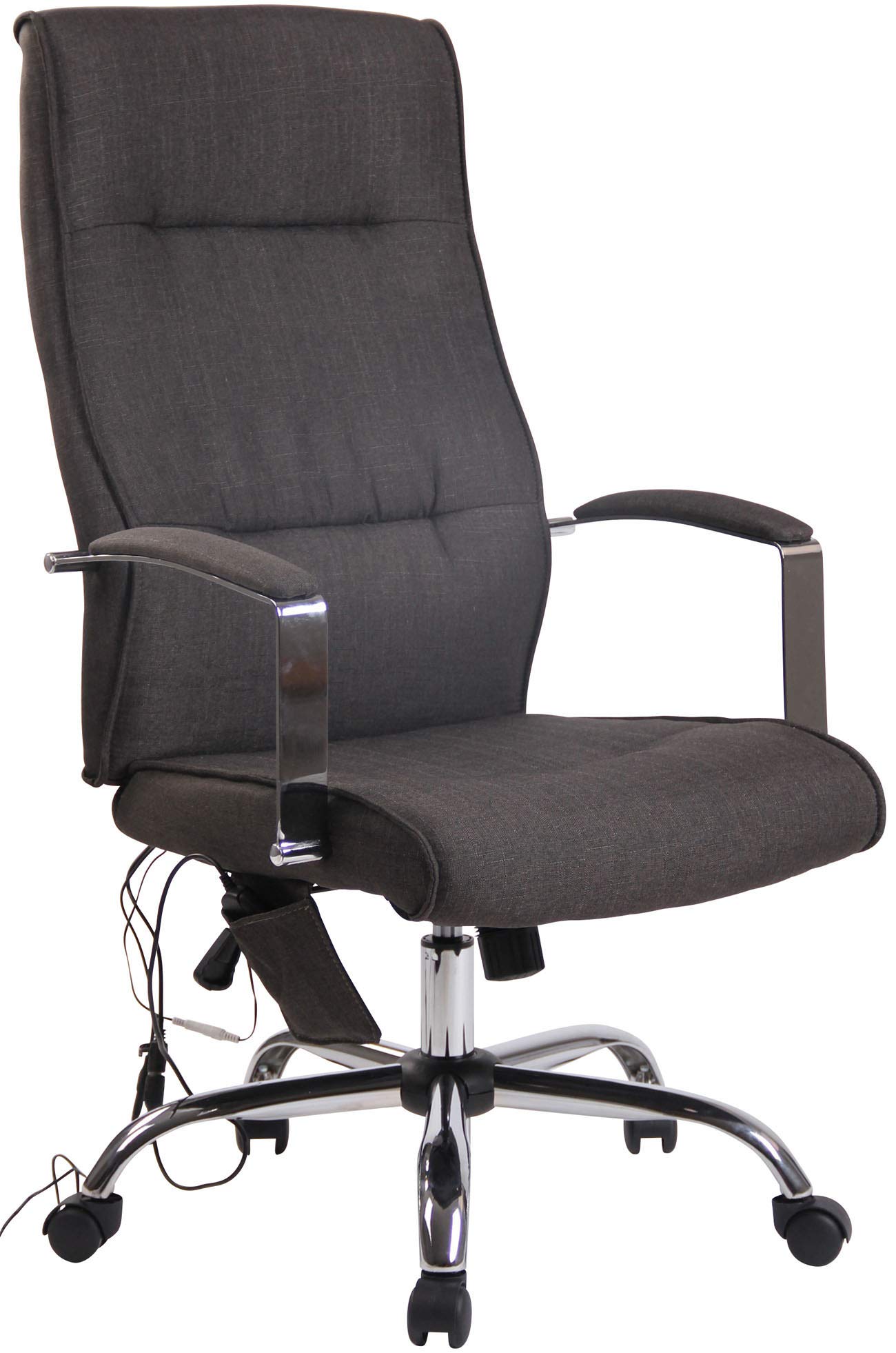 CLP Fauteuil De Bureau Portland Similicuir Ou Tissu avec Fonction Massage I Hauteur Réglable I Chaise De Bureau Pivotante Piètement Métallique, Couleur:Gris foncé, Matériel:Tissu