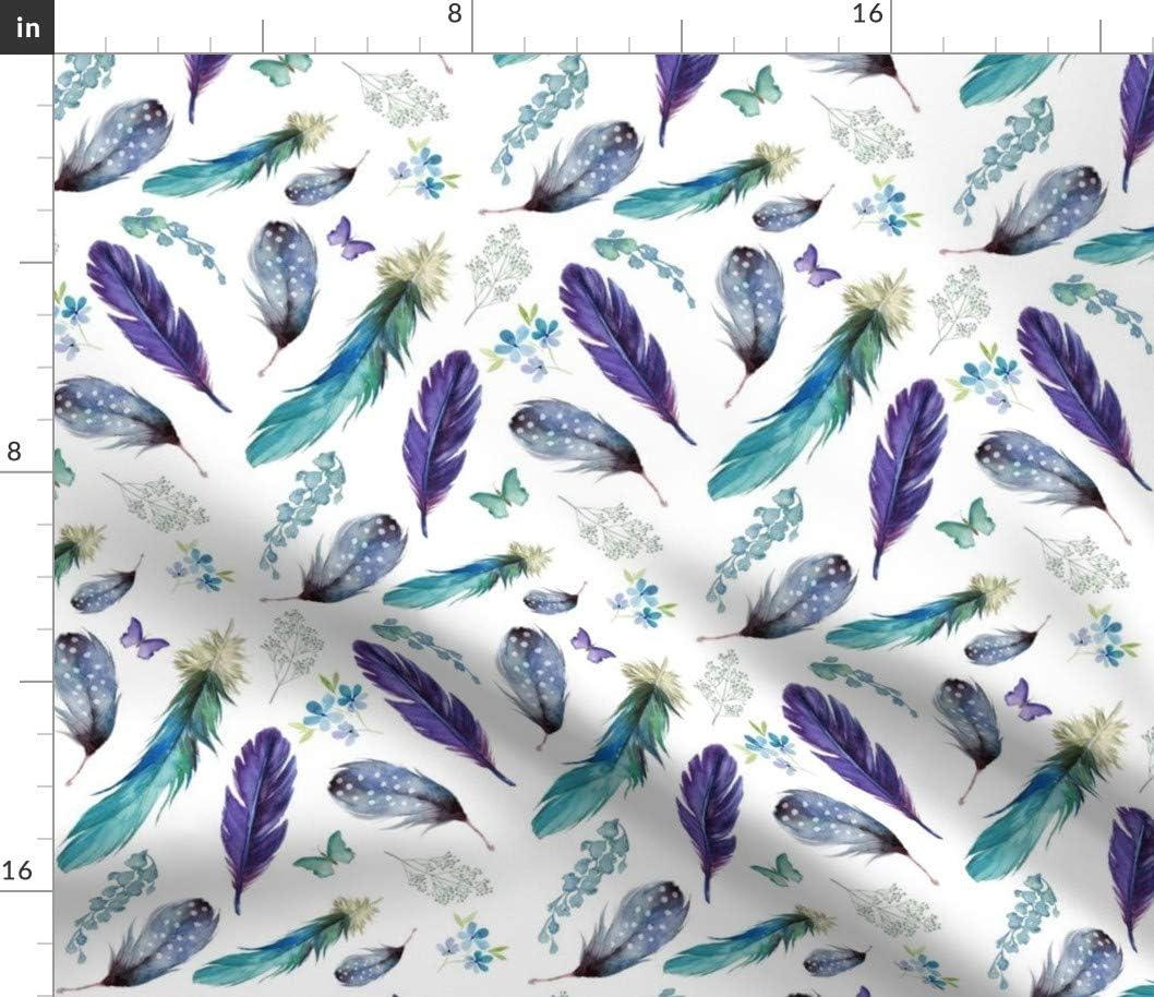 Spoonflower Fabric - Lilac Mermaid Feathers Florals Boho Butterfly Aqua Purple Printed on Petal Signature Cotton Fabric Fat Quarter - Sewing Quilting Apparel Crafts Decor
