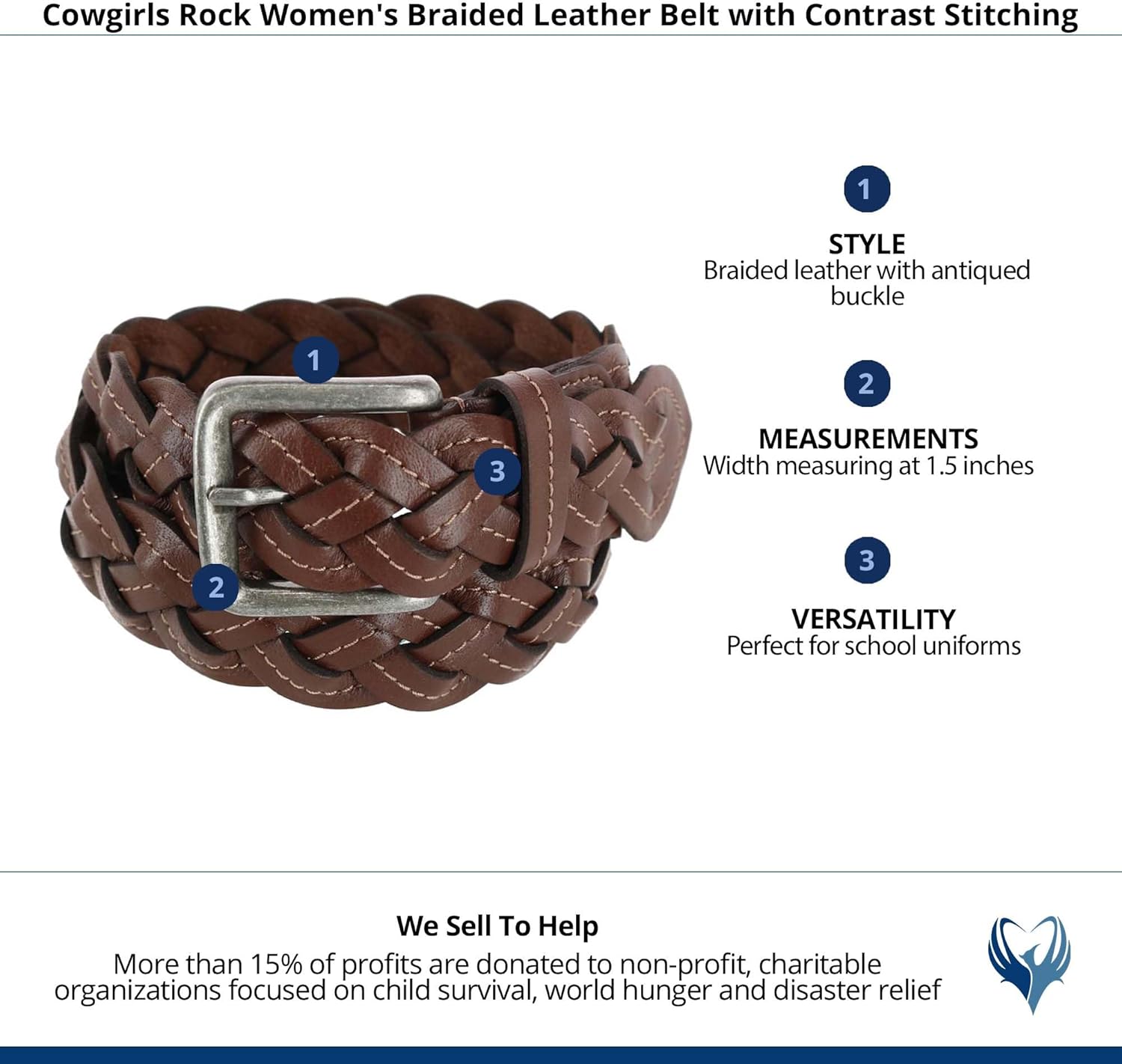 Cowgirls Rock Women's Braided Leather Belt with Contrast Stitching, Medium, Brown
