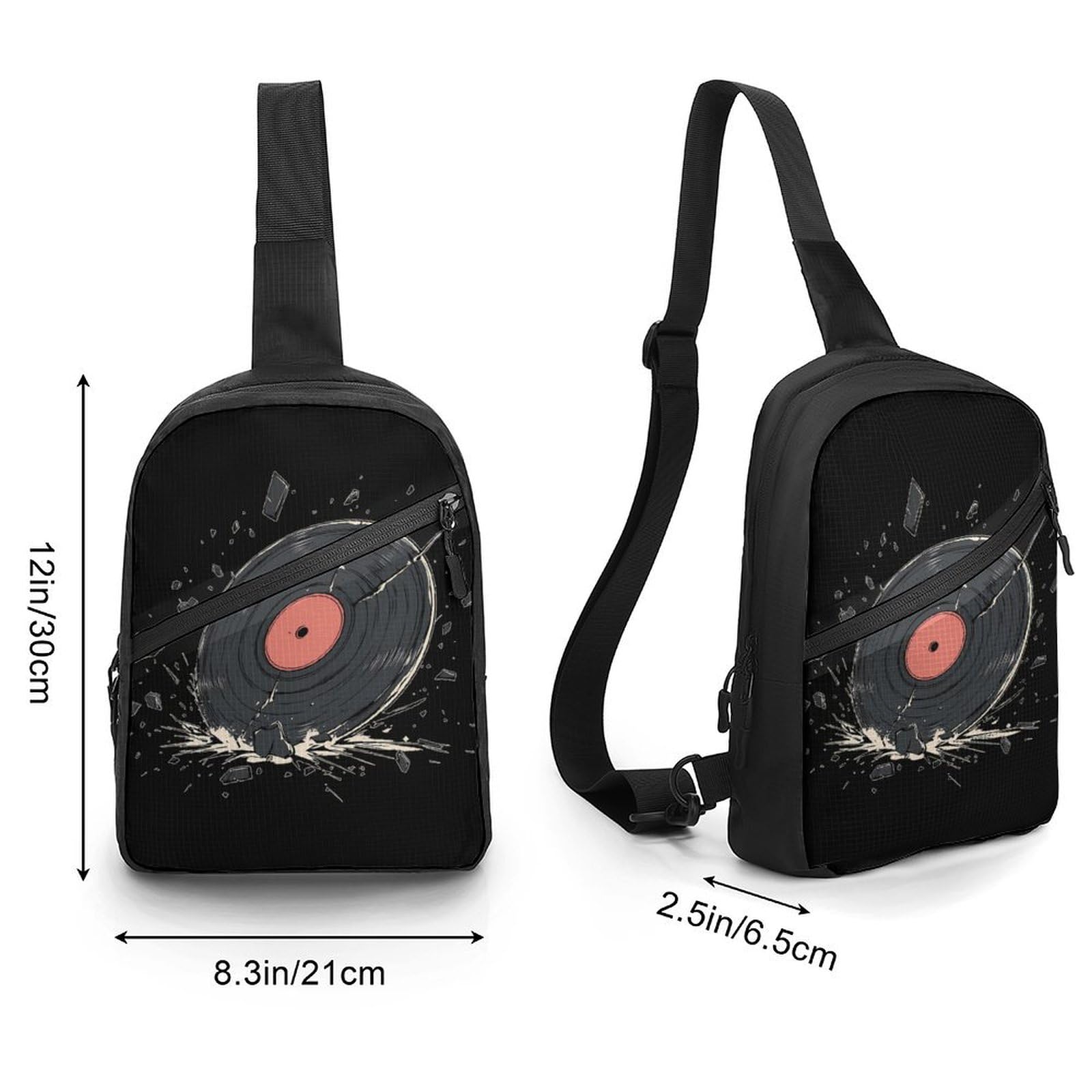Broken Vinyl Record Chest Bag Foldable Crossbody Unisex Pack Travel Hiking Adjustable Shoulder Straps Sling Bags