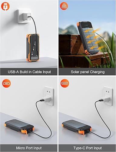 Miniatura 5 de Cargador solar con cargador de batería externa PD de 20 W de carga rápida, cargador de teléfono portátil de 40000 mAh, 4 cables integrados con
