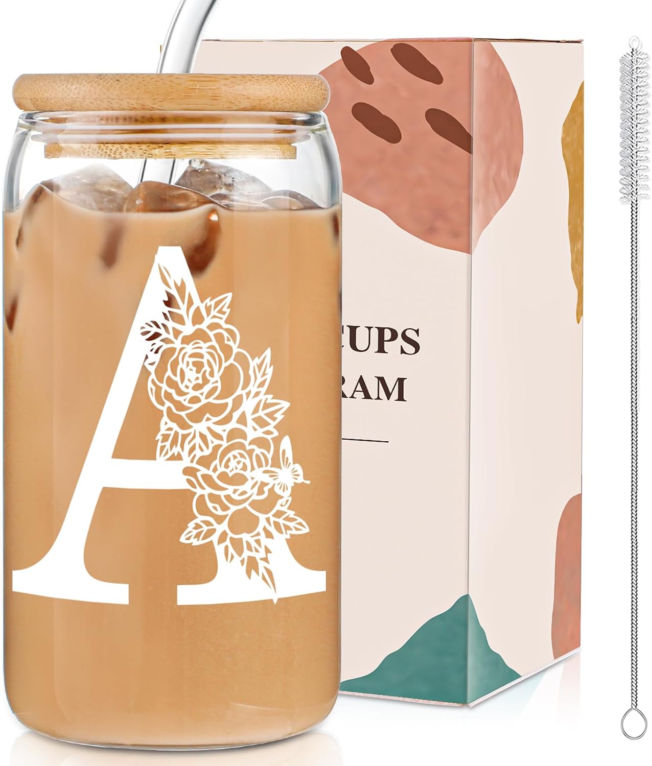 Birthday Gifts for Women:  Initial Glass Cup as Office Graduation Memorial Holiday Personalized Gifts - for Husband Aunt Uncle Teen Boy Employee Coworkers Him and Her - A Aesthetic Cup