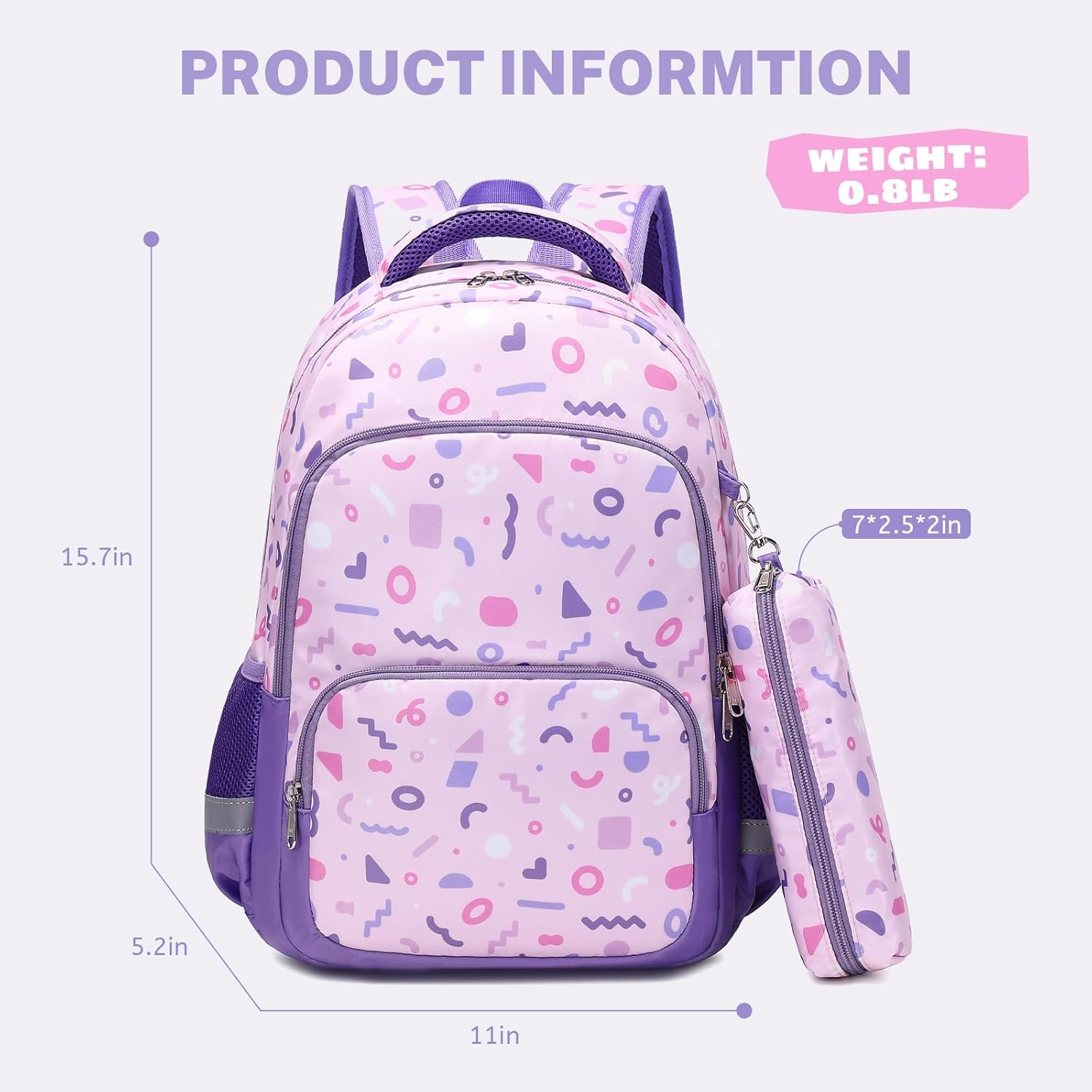 mygreen 3PCS Kids Backpack Set - Waterproof Bookbag with Lunch Box for Girls Ages 3-12, Adorable Cartoon Prints for School & Outdoor Use Light Pink Mermaid - Image 6