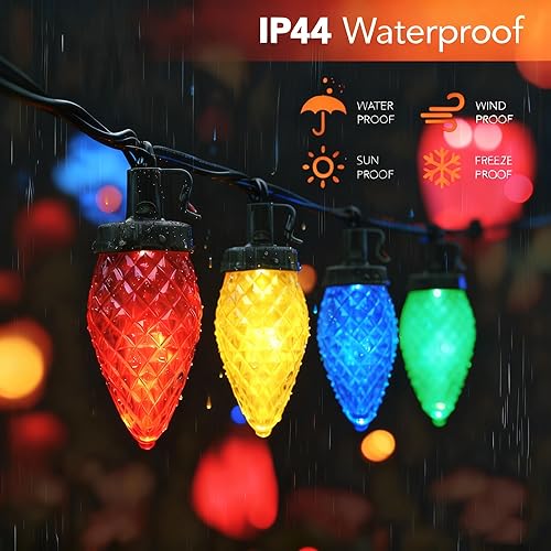 Miniatura 3 de Luces LED C9 de Navidad para exteriores, 33 pies, 50 LED, 8 modos de iluminación, impermeables, conectables, tira de luces de Navidad para