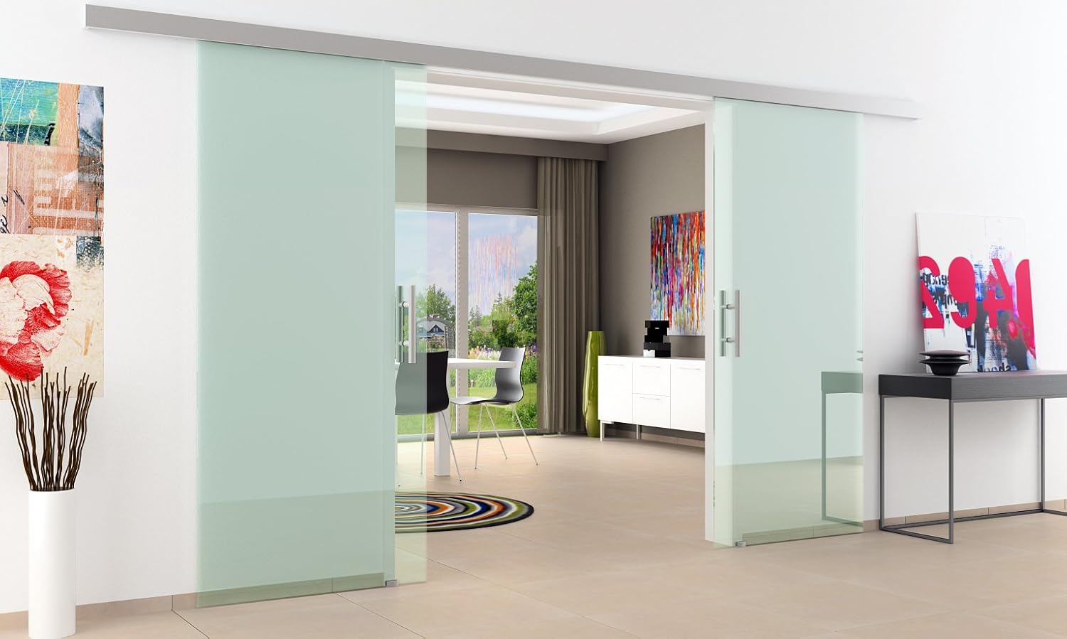 Hommdiy Glas Schiebetür 90x205cm - ESG Glas Mit Aluminiumrahmen Schiebesystem