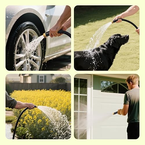 Miniatura 4 de Manguera de jardín plana ligera de 50 pies, manguera de agua tejida 800D con accesorios de aluminio y cobre de 34 pulgadas con 2 arandelas de goma,