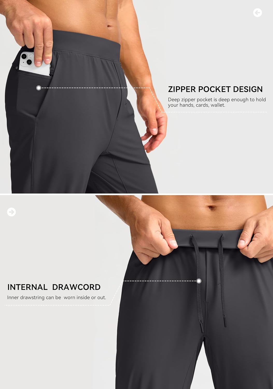 Soothfeel Men's Jogger Pants with Zipper Pockets Lightweight Athletic Workout Pants Gym Golf Joggers for Men Track Running - Image 4