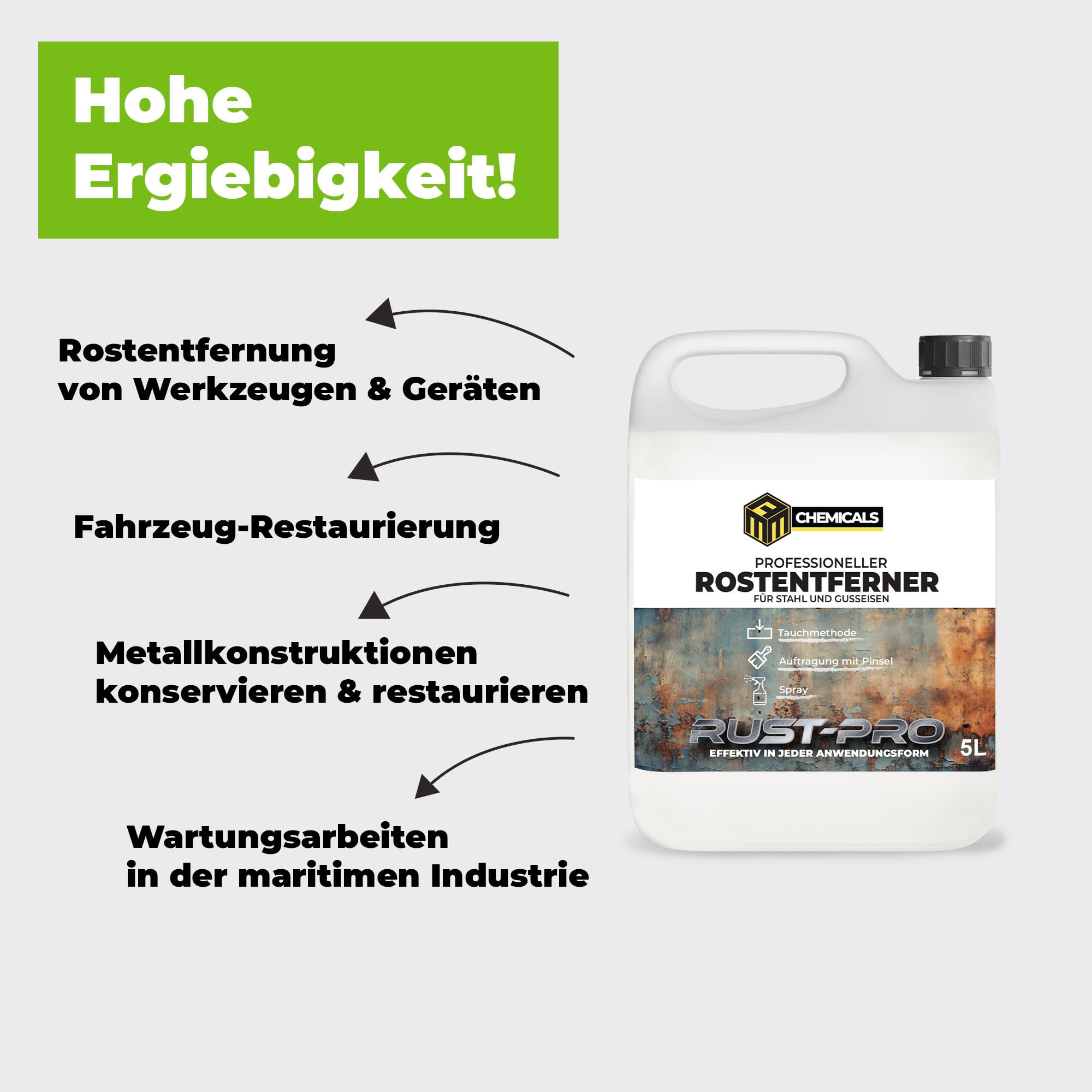 Rostumwandler & Rostentferner Spray 6 x 1L – Für Metall, Stahl & Gusseisen – Rostschutz & Korrosionsschutz mit Phosphat – Auto, Boot, Schiff, Fahrradkette, Werkzeug