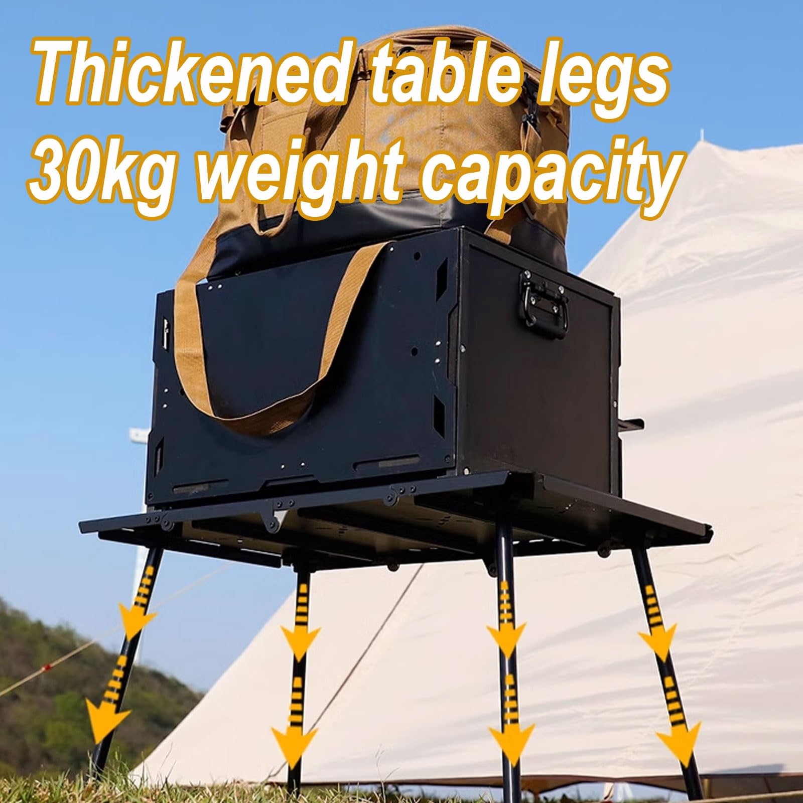 AoForce Portable Table with Carry Handle Foldable Table Small Height Adjustable from 42-64cm Side of Table Can Be Hung for Outside Inside Use Free Storage Bag