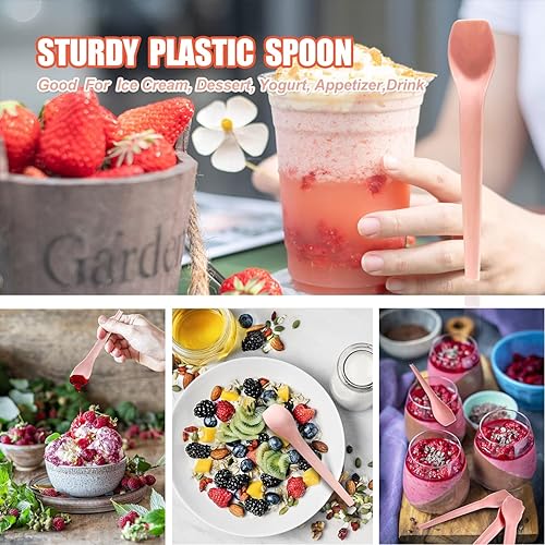 Miniatura 4 de Cuchara desechable para helado, cuchara de gelato de plástico para postre, punta frontal cuadrada, cucharas rosas 2 paquetes, rosa