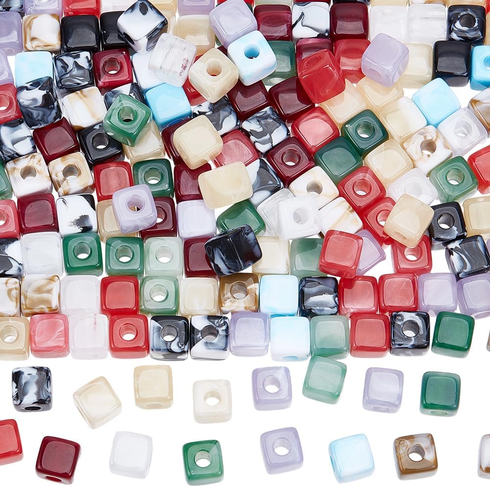200Pcs Gemstone Square Beads Acrylic Cube Beads Bulk Random Mixed Color Imitation Gems Stones Crystals Loose Spacers with Large Hole for Jewelry Making Bracelets Pens DIY Crafts Supplies