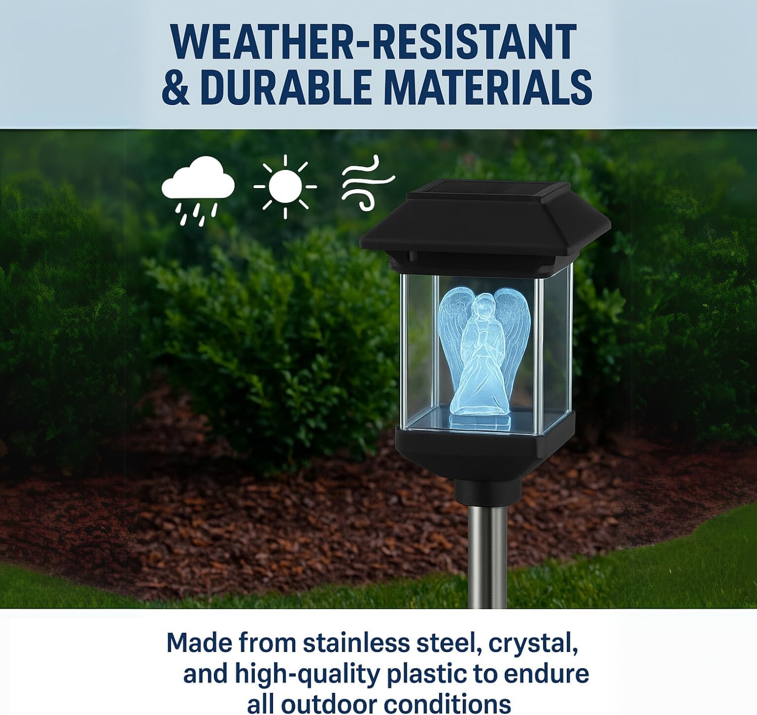 Jumbl 14" Solar LED Memorial Light – 3D Guardian Angel Crystal Stake, Weather-Resistant Stainless Steel, Outdoor Grave Marker for Garden, Yard, or Cemetery Tribute Decoration