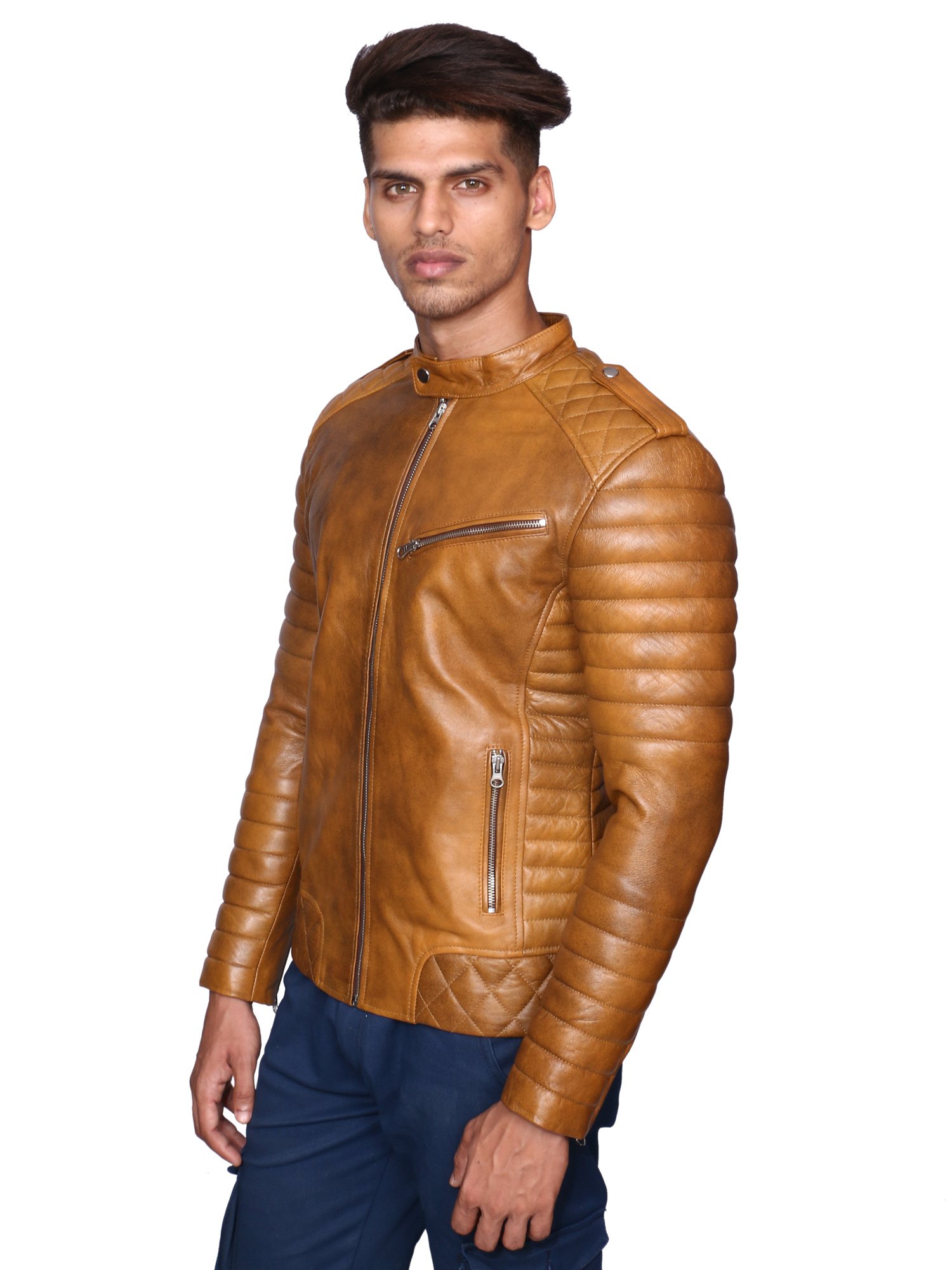 Lambskin Stylish Biker Leather Jacket For Men's Size:- (XS to 4XL)