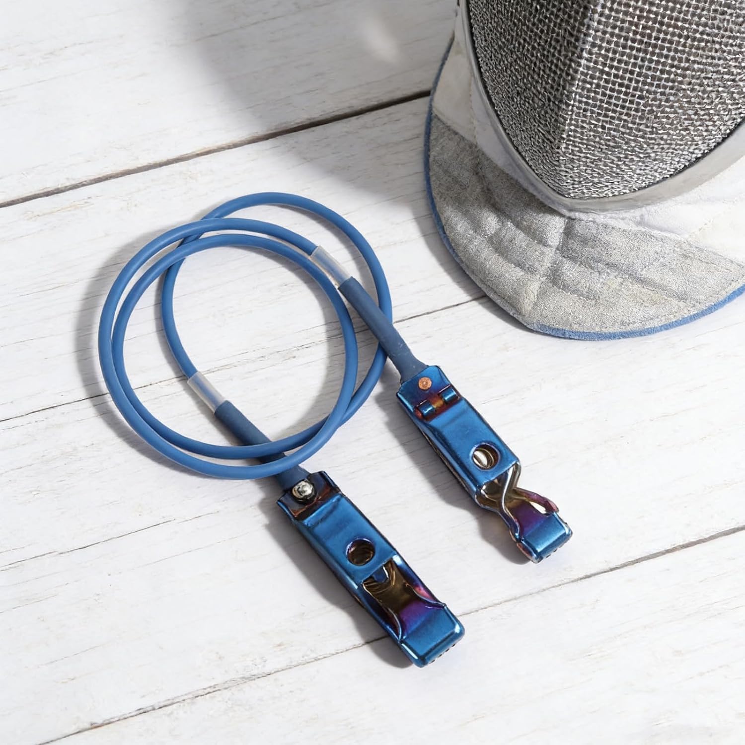 Fencing Mask Cable with Design and Universal Compatibility, PVC and Copper Wire Body Cord for Foil and Epee Training Equipment in Blue