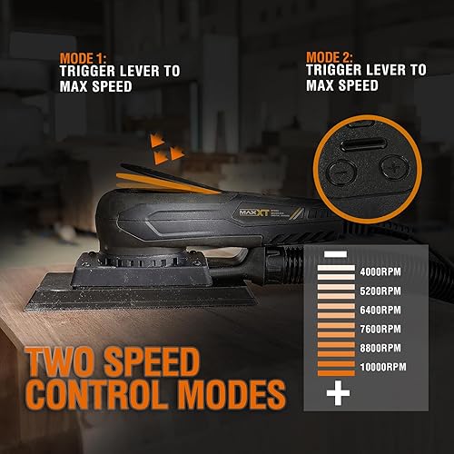 Miniatura 3 de MAXXT Lijadora de hojas sin escobillas eléctrica 0.118 in orbital 350 W 3A multifunción 10000 RPM velocidad variable con cable lijadoras orbitales
