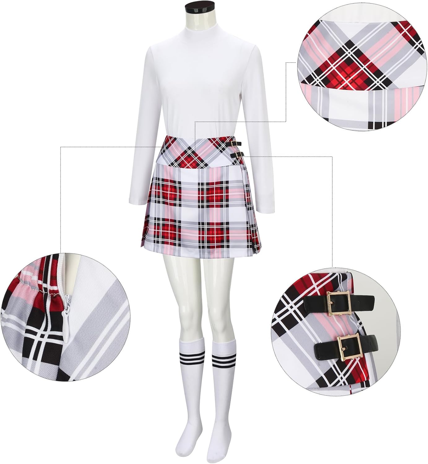 Women Rachel Costume Long Sleeve Shirt Plaid Skirt Socks School Uniform Suit Halloween Cosplay Outfit - Image 5