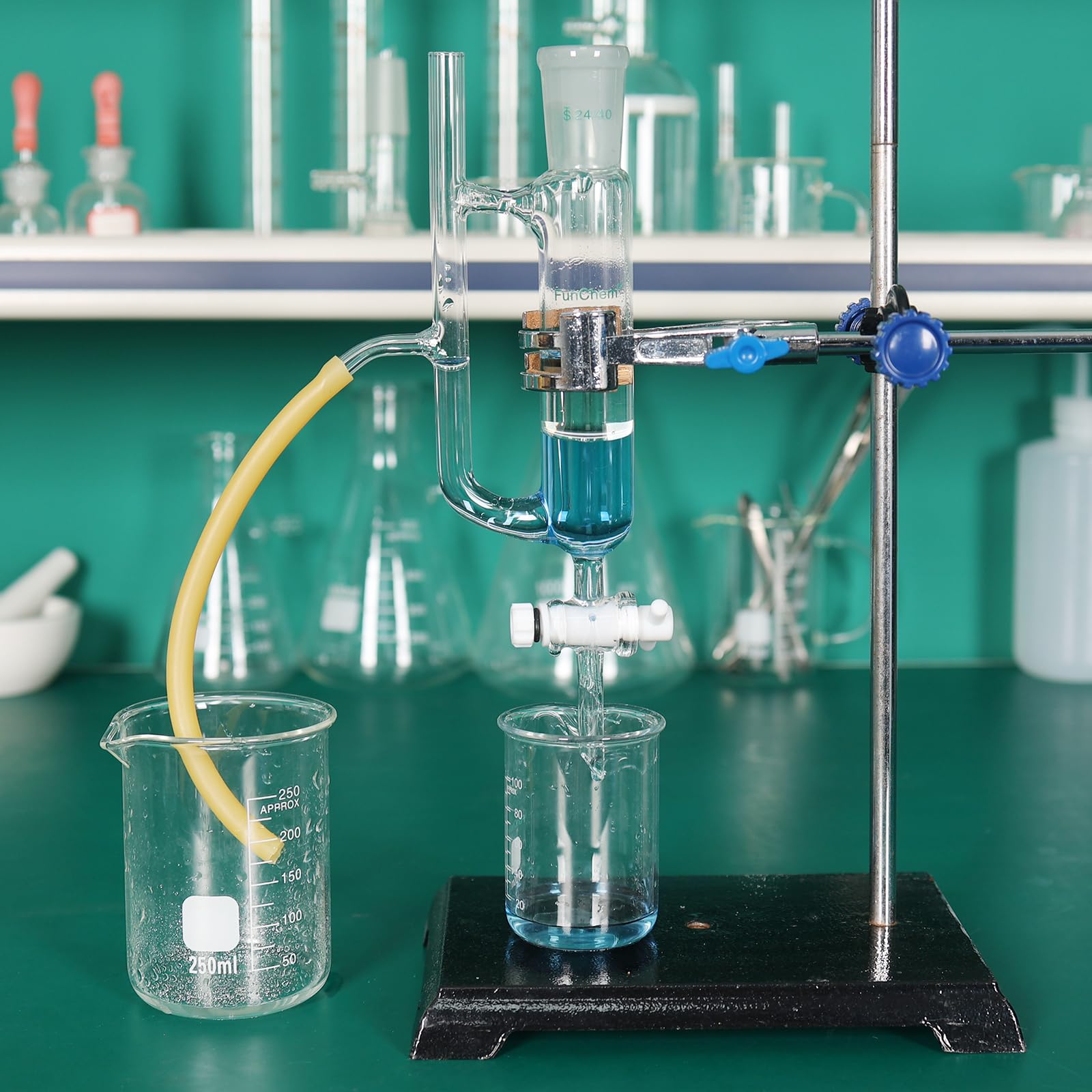 FunChem Set di supporto da laboratorio, supporto in acciaio inox con asta (56,9 cm di lunghezza), morsetto girevole regolabile a 4 rebbi, anello di storta e 2 teste di testa