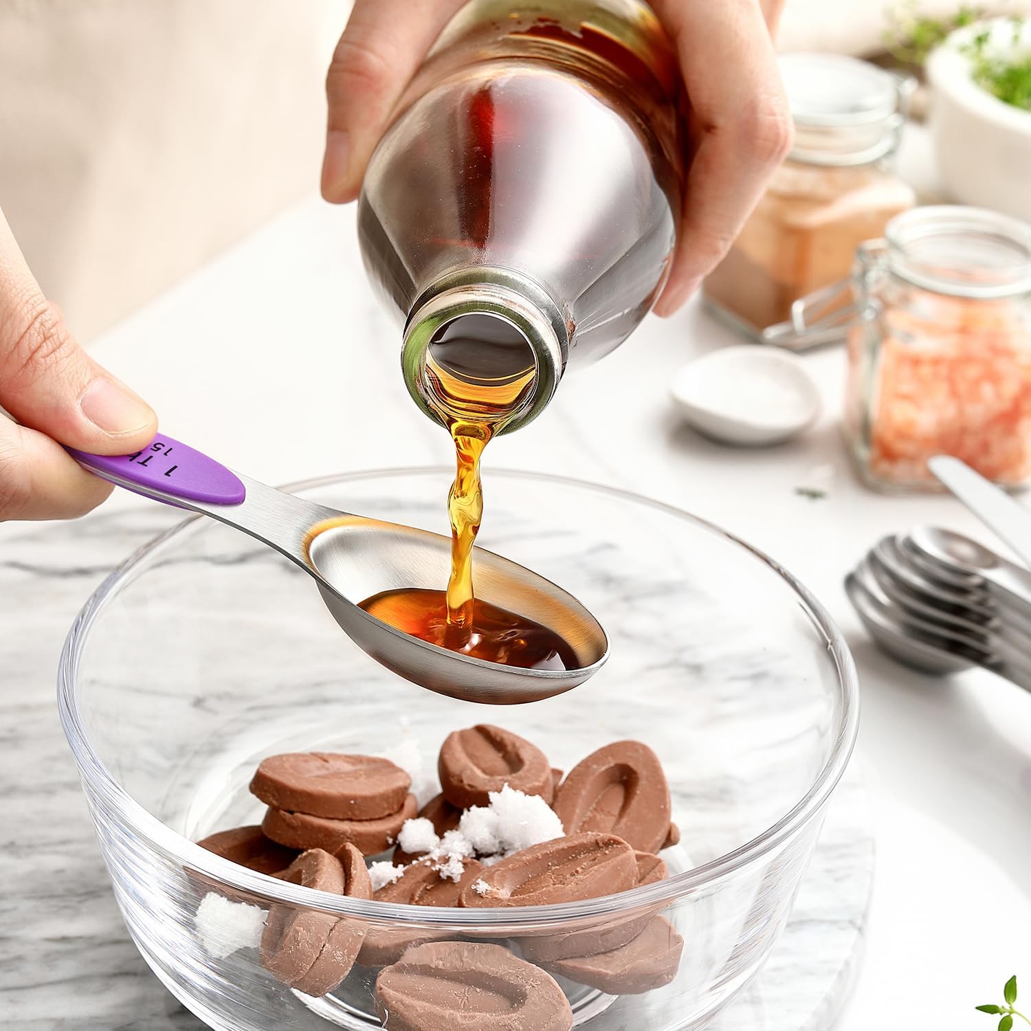 Spring Chef Dual Sided Magnetic Measuring Spoons Set, Orchid, Set of 8 & Stainless Steel Measuring Cups, Set of 7-2 Product Bundle