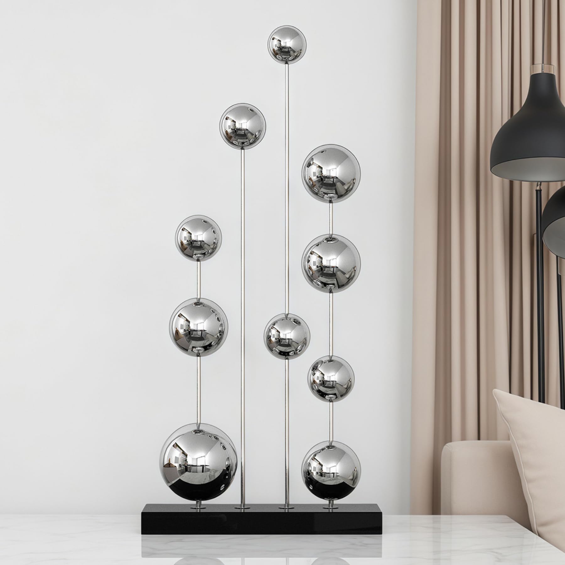 Aottsd Sphere Sculpture Stainless Steel Marble Base Modern Entryway Decor Mirror 25.6In