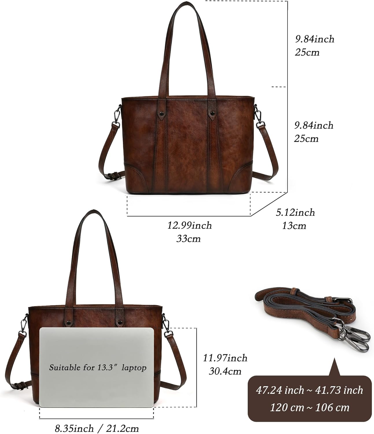 Genuine Leather Tote Bag for Women Crossbody Bag Large Capacity Satchel Handbag Shoulder Bag - Image 6