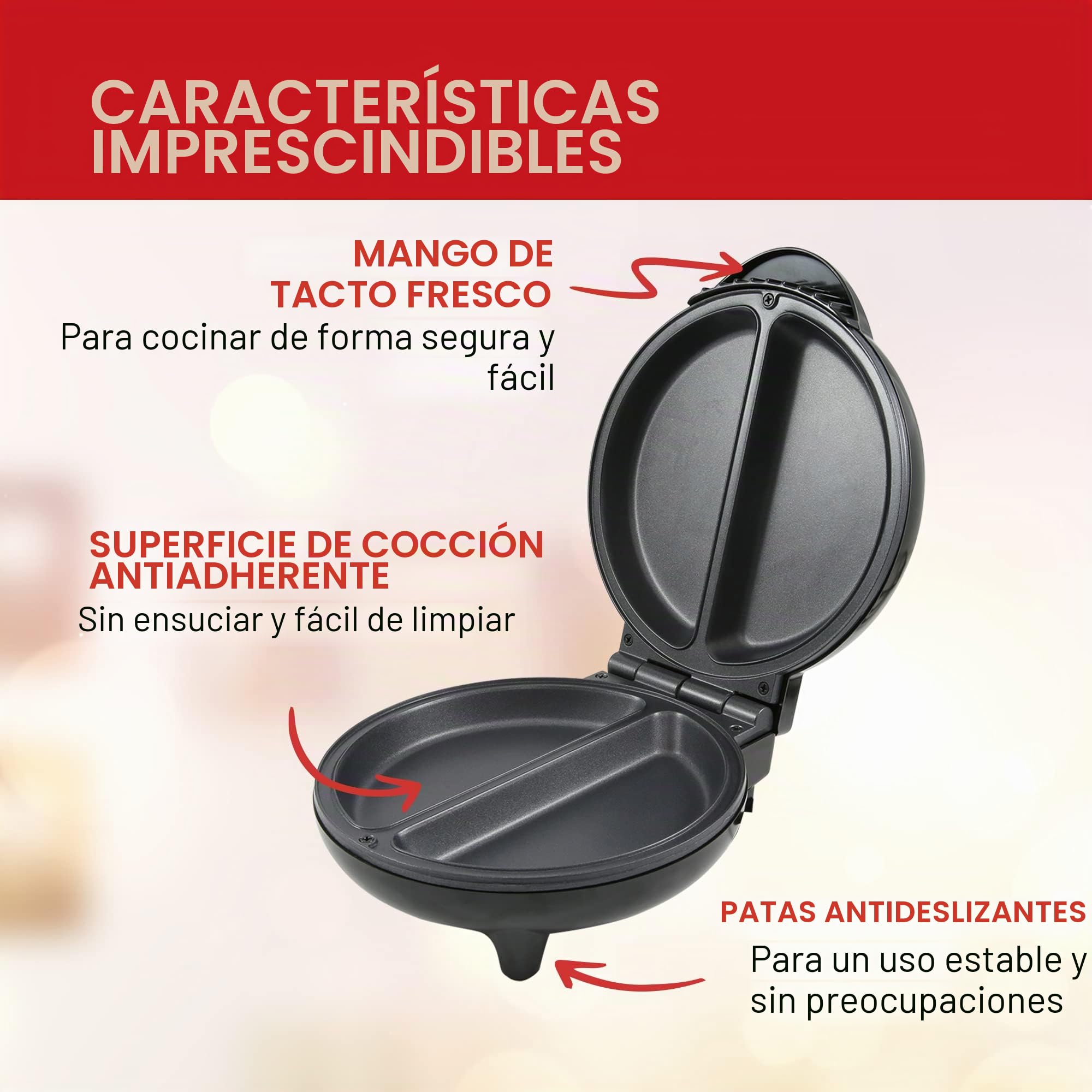Elite Gourmet EOM205 Tortilla antiadherente, frittata, máquina para hacer bocadillos, máquina para hacer postres, 2 tortillas individuales de 6.5", acero inoxidable y negro
