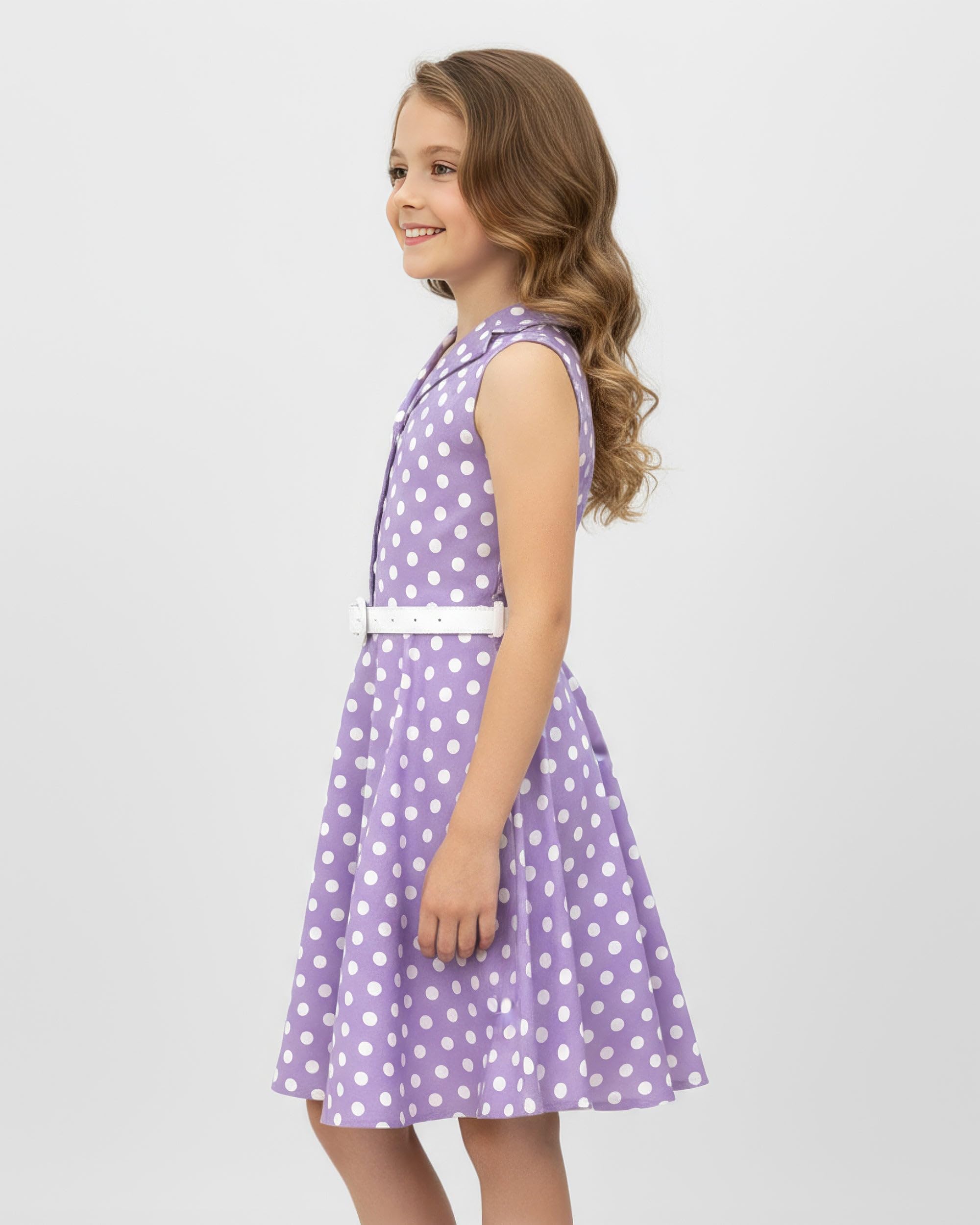 BlackButterfly Vestito Bambina Holly a Pois | Gonna a Ruota, Senza Maniche, Colletto Classico, Abbottonatura, Foderato, Cintura Removibile, 3-14 Anni