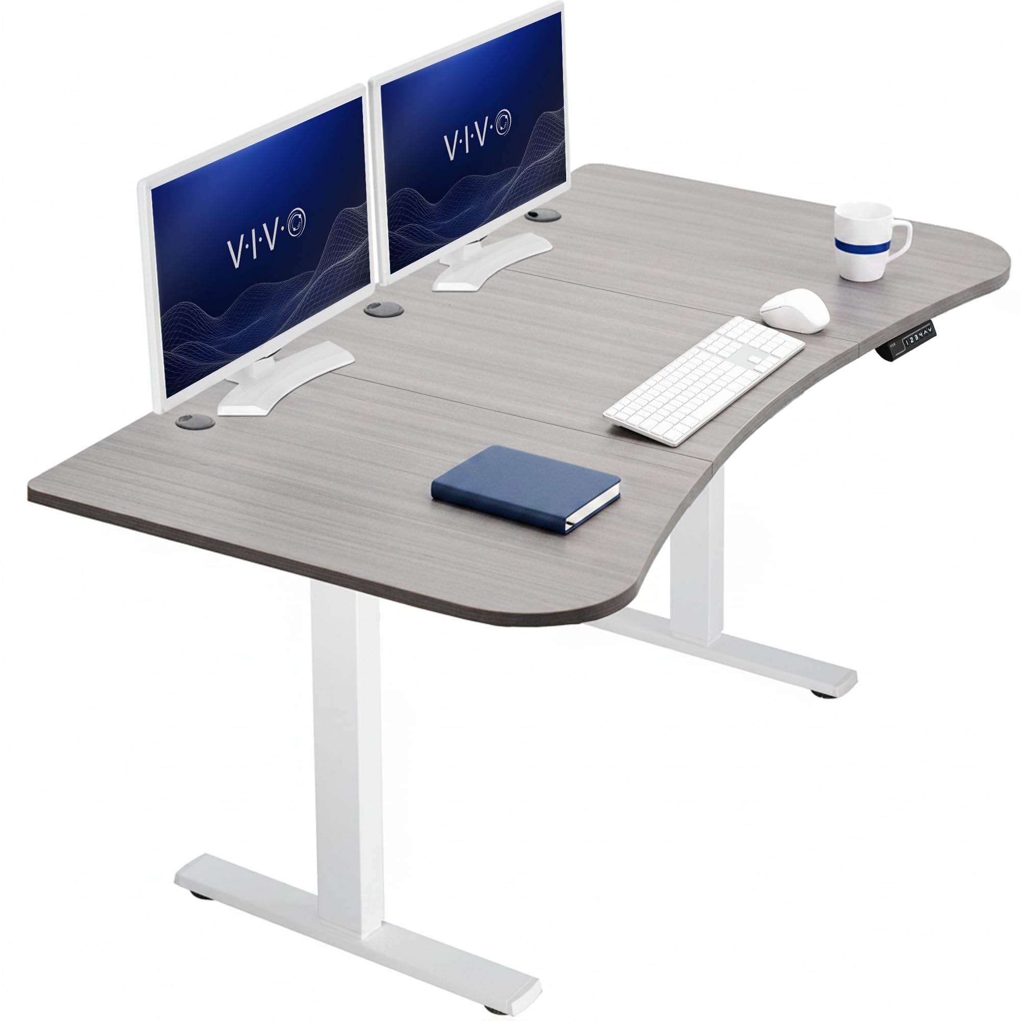 VIVO Dark Gray 63 x 32 in Standing Desk, DESK-KIT-1W1G | Electric, Holds 220 lbs, Sit Stand Up, Height Adjustable, Home Office, Memory Presets, 1B Series, White Frame