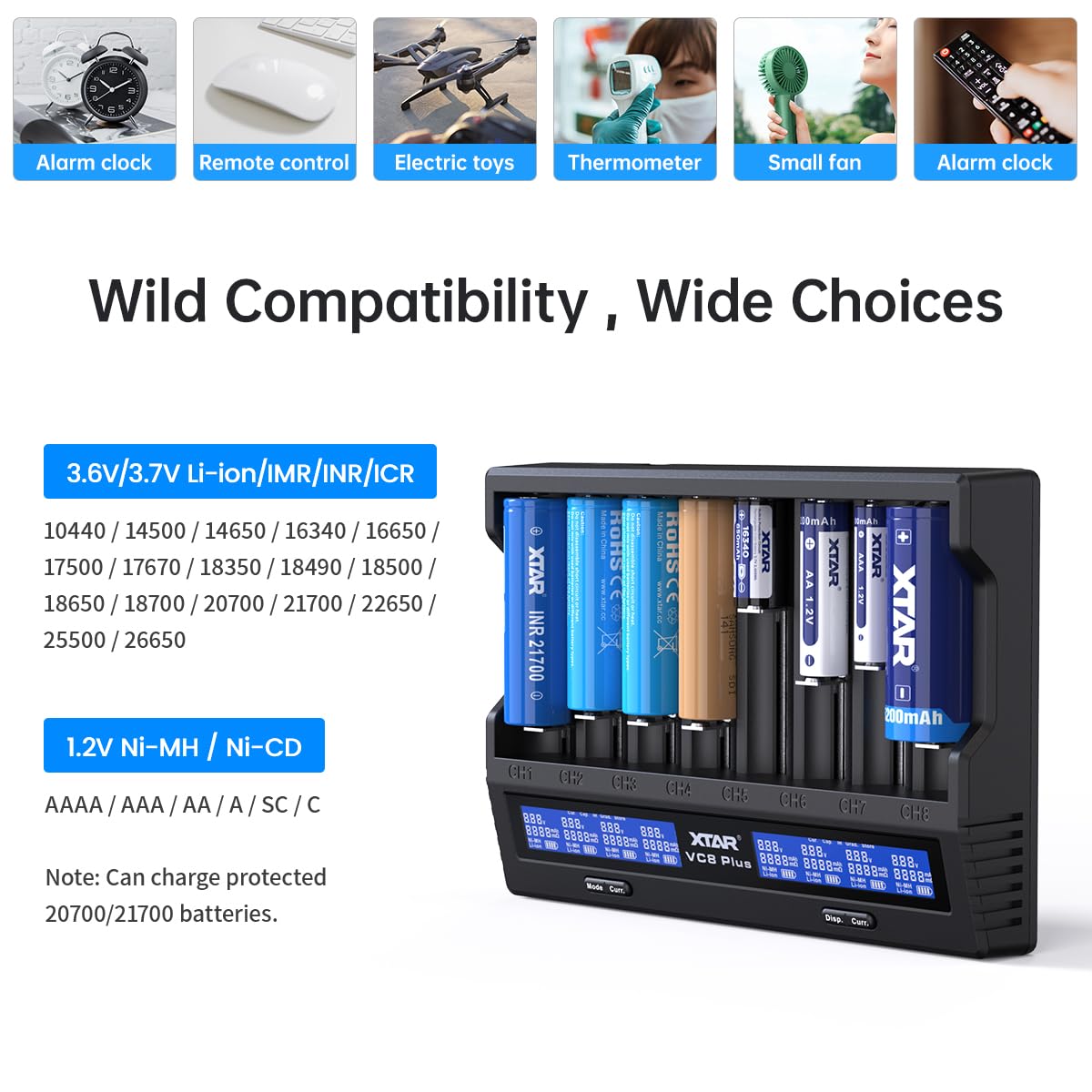 XTAR VC8 Plus 21700 Chargeur de batterie 1,2 V AAA AA 3,6 V Liion Chargeur de batterie Testez la capacité de la batterie (VC8 Plus Set)