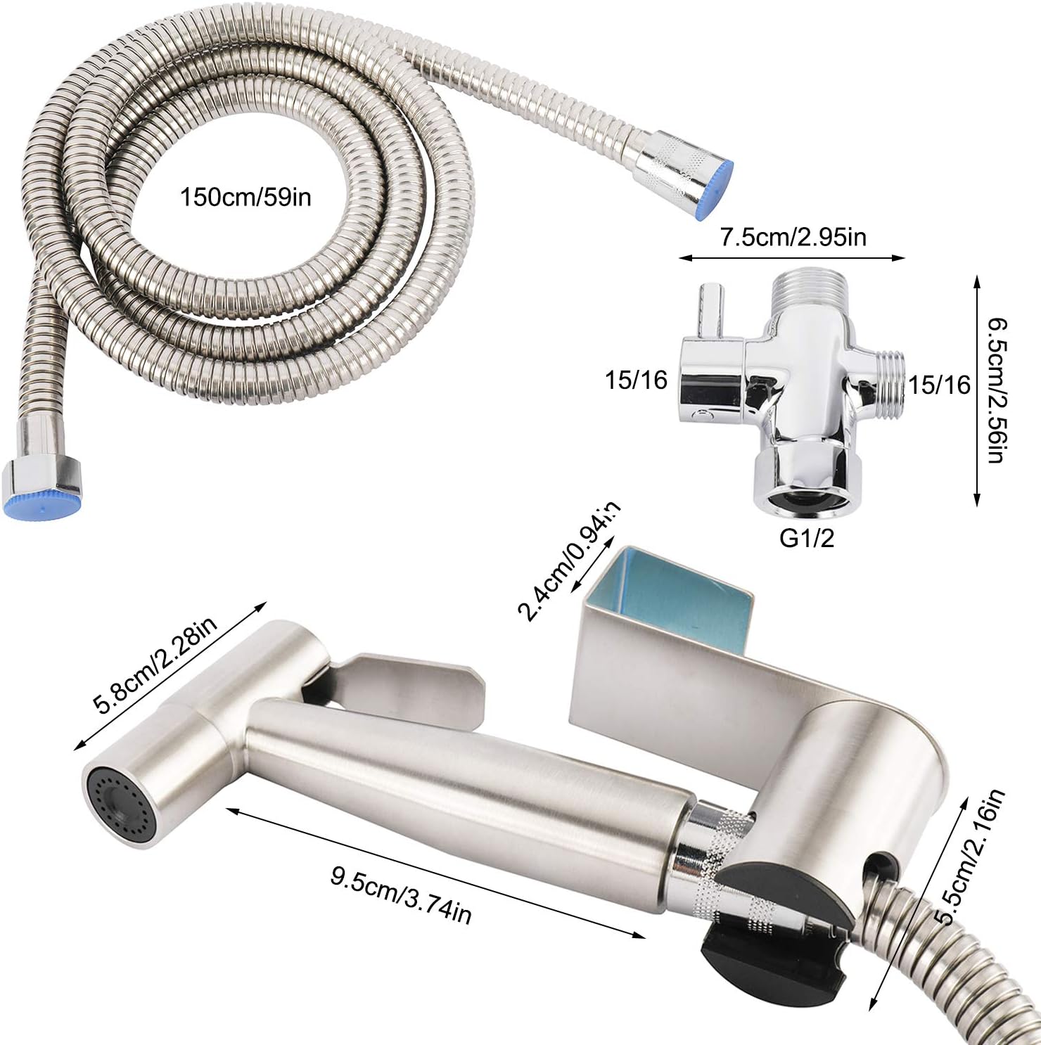 YaeCCC Cloth Diaper Sprayer, Handheld Bidet Sprayer for Toilet Seat with Anti-leaking Hose, Toilet or Wall Mounted, Multi-function for Baby Cloth Diaper Sprayer, Pets Shower - - 