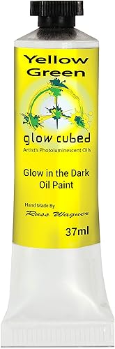 Glow Cubed Pintura al óleo profesional Glow in The Dark Artist Pintura luminiscente fosforescente autoluminosa (amarillo y verde, 1.3 fl oz)
