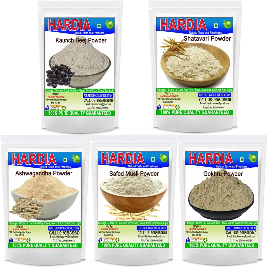 ashwagandha musli shatavar konch beej gokhru powder 500gm combo pack