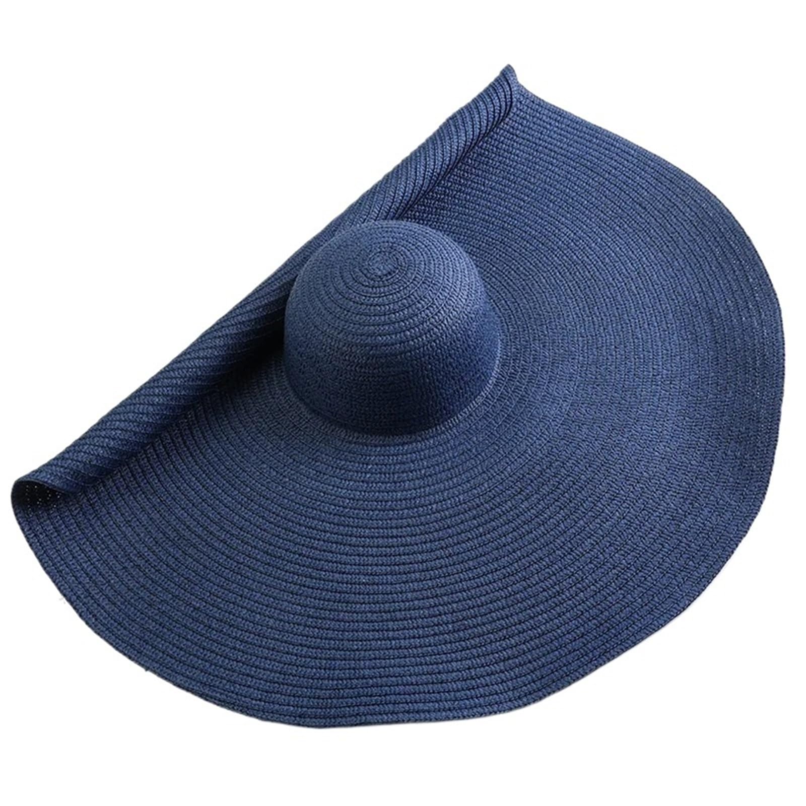 Sombrero de Playa de ala Ancha Extragrande for Mujer, de 70 cm, con protección UV, Plegable, de Paja