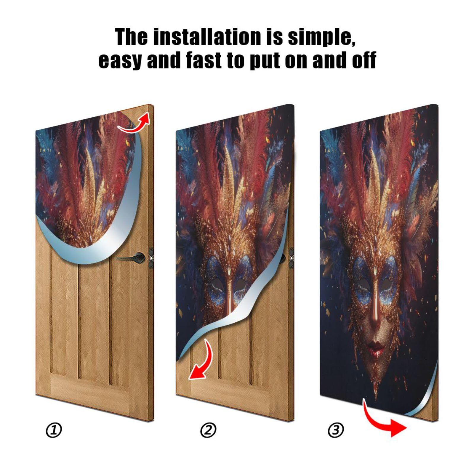 FLildon Masquerade Mask Mardi Gras Door Cover Decoration, Party Accessory Porch Decor for Festive Ornament Room Door Covers 35 x 79 Inch