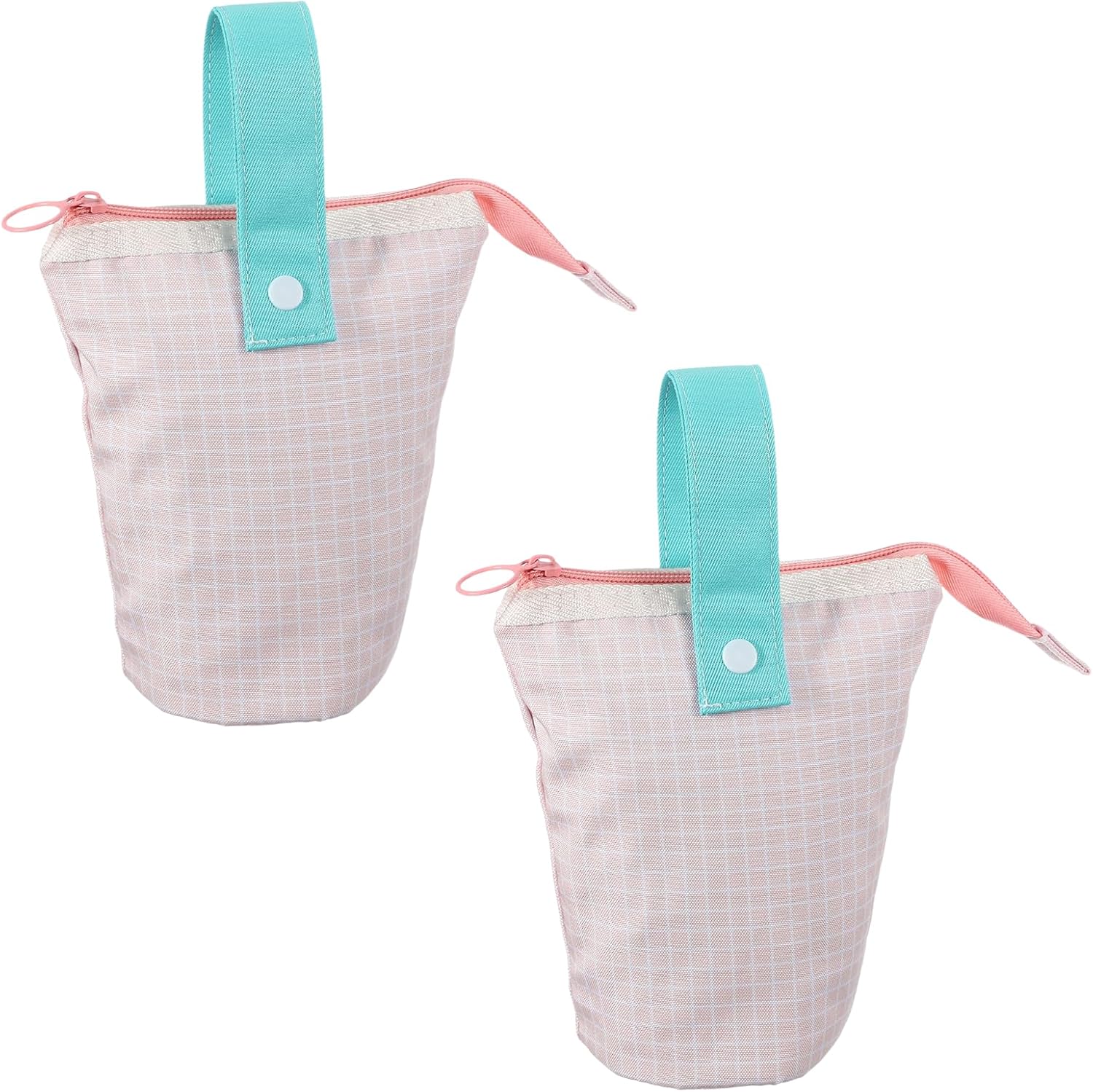 PATIKIL Stand Pencil Pouch, 2 Pcs Telescopic Standing Pen Pouch with Handle Stand Colored Pen Holder Foldable Makeup Cosmetic Bag Art Supplies for Marker Brush Home Office, Pink Plaid