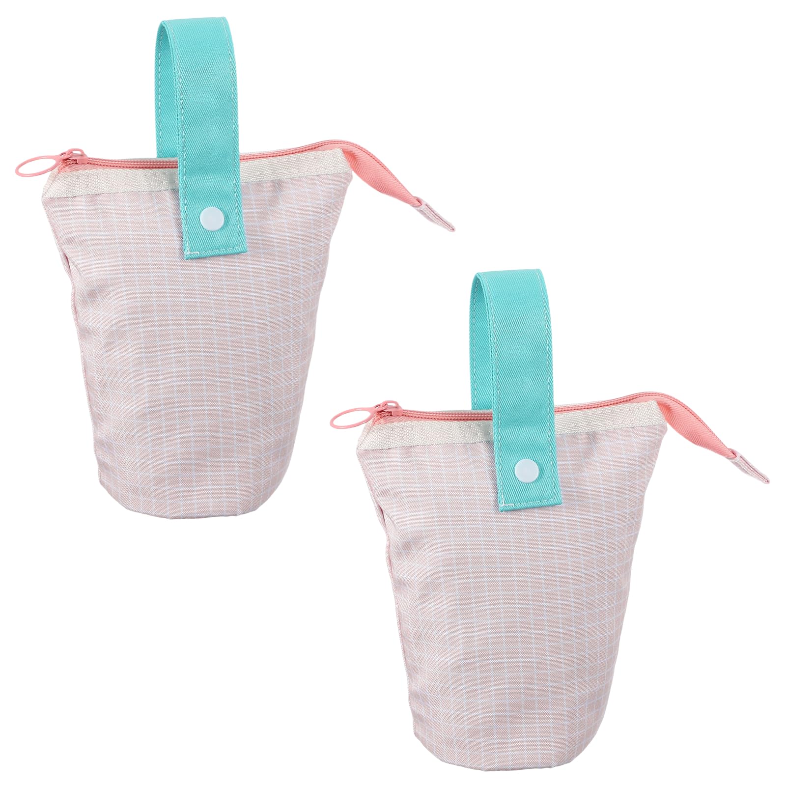 PATIKIL Stand Pencil Pouch, 2 Pcs Telescopic Standing Pen Pouch with Handle Stand Colored Pen Holder Foldable Makeup Cosmetic Bag Art Supplies for Marker Brush Home Office, Pink Plaid