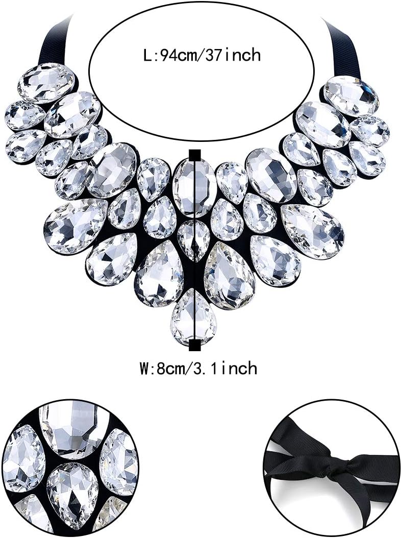 Flyonce Rhinestone Statement Necklace Chunky Choker Crystal Costume Jewelry for Women - Image 6