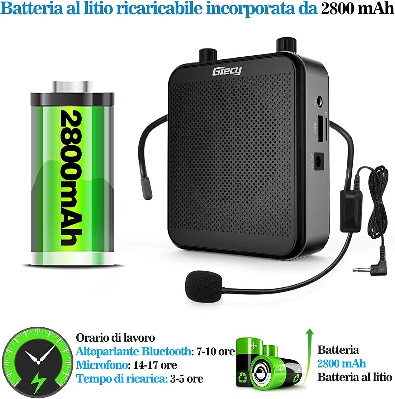 Giecy Hordozható Hangosító Mikrofonnal - 30W 2800mAh Akkumulátor - Bluetooth Hangszóró Tanároknak, Edzőknek, Előadóknak - 1000m² Lefedettség