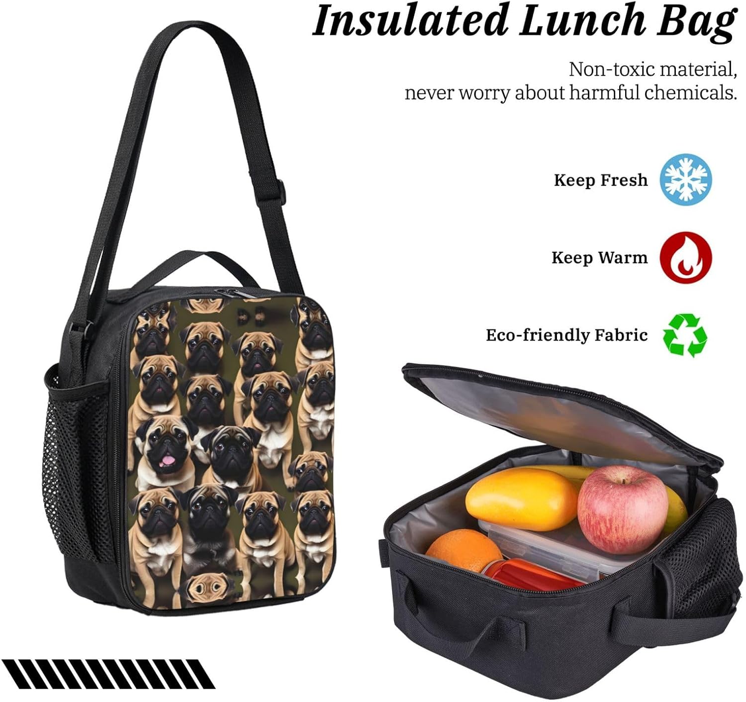 Imagen De Pug-standard print 3 Piece Backpack Bags with Lunch Box Pencil Case Set for Travel Work Camping Unisex