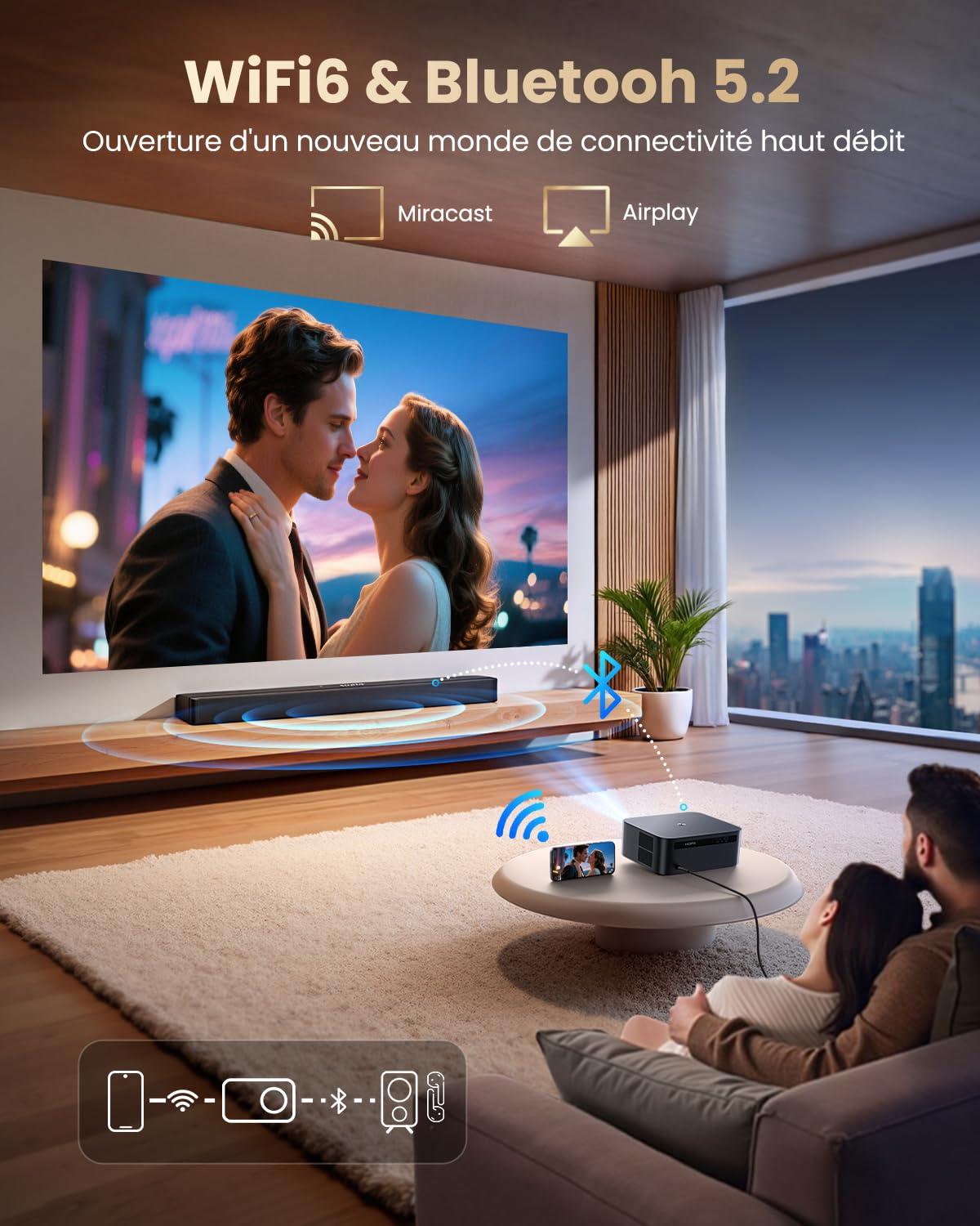 Vidéoprojecteur 4K【1600 ANSI/Google TV/Disney+/Netflix Ready】 WiMiUS Projecteur 4K Auto Focus/Keystone WiFi6 Bluetooth FHD 1080P Natif, Contrôle Vocal, Rétroprojecteur 350'' Zoom 50% Home Cinéma HDMI