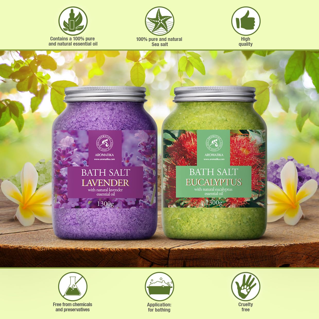 Sali da Bagno Set Lavanda & Eucalipto 2х1300g - Sale Marino con Olio Essenziale di Lavanda - Olio Essenziale di Eucalipto - Bagno Rilassante - Cura del Corpo - Relax - Bellezza - Aromaterapia