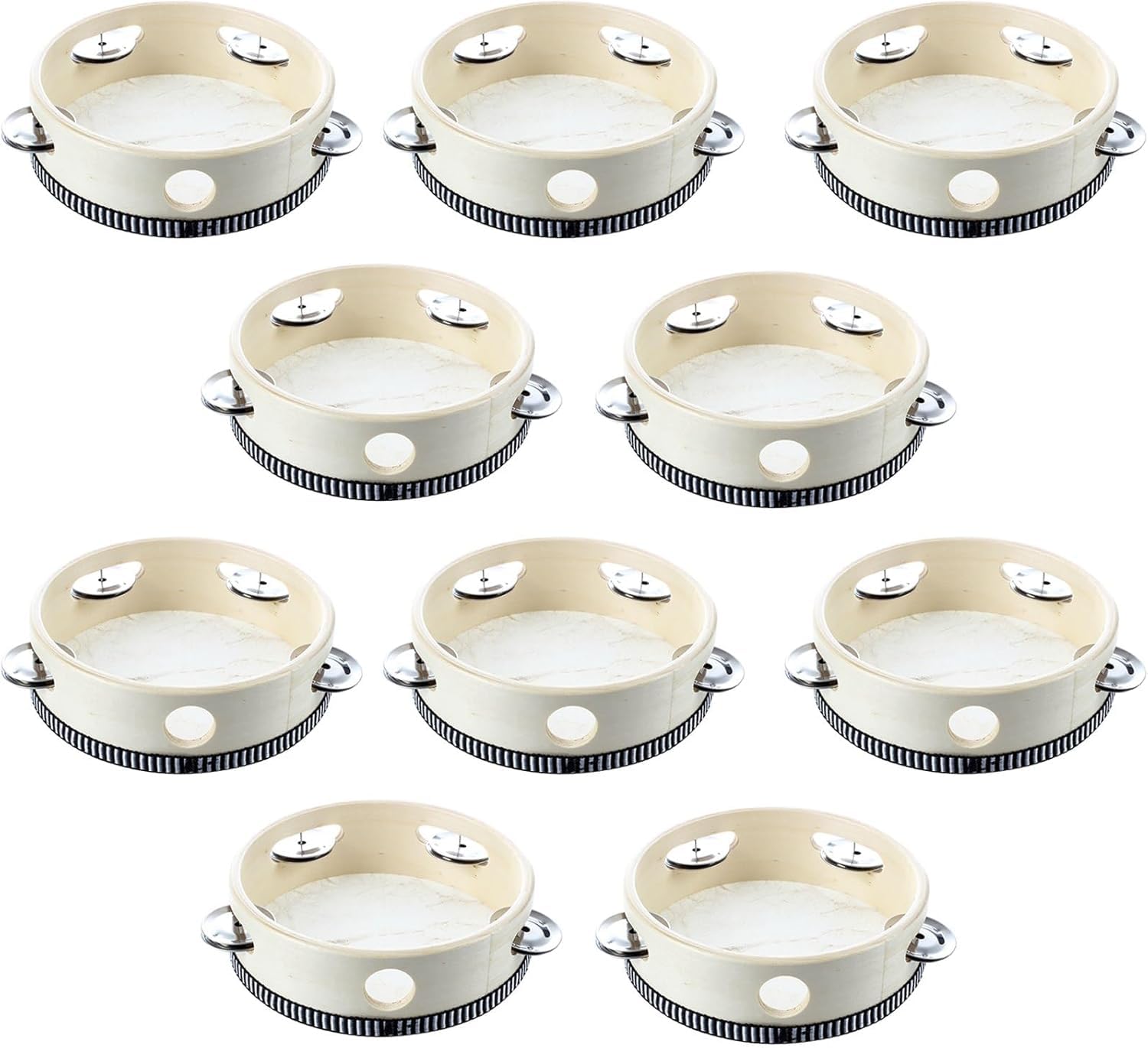 Mayhug Tambourin, Lot de 10 tambourins musicaux ronds de 6 inch, Tambourin en bois avec cloches pour église, KTV, éducation musicale