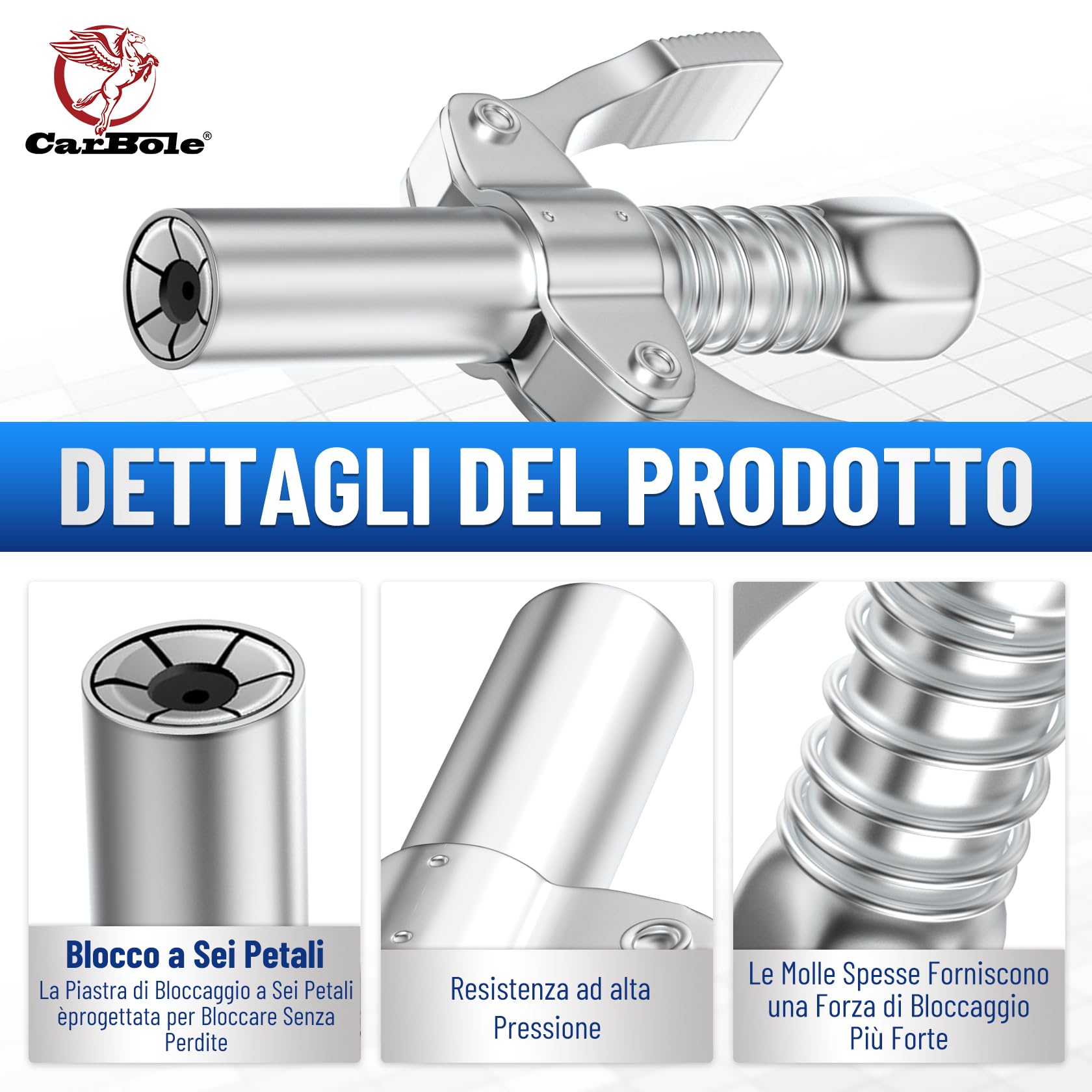 CarBole G Grasso Pistola Accoppiatore 10000PSI,Autobloccante Ingrassatore Testina Compatibile con 1/8" NPT e 4 Tipi di Ugelli per Pistola Grasso,Adatto per Varie Occasioni e Pistole da Grasso