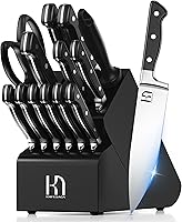 KnifeSaga 15-Piece Razor-Sharp Kitchen Knife Block Set - High Carbon Stainless Steel Chef Knives with Wood Block & Sharpener