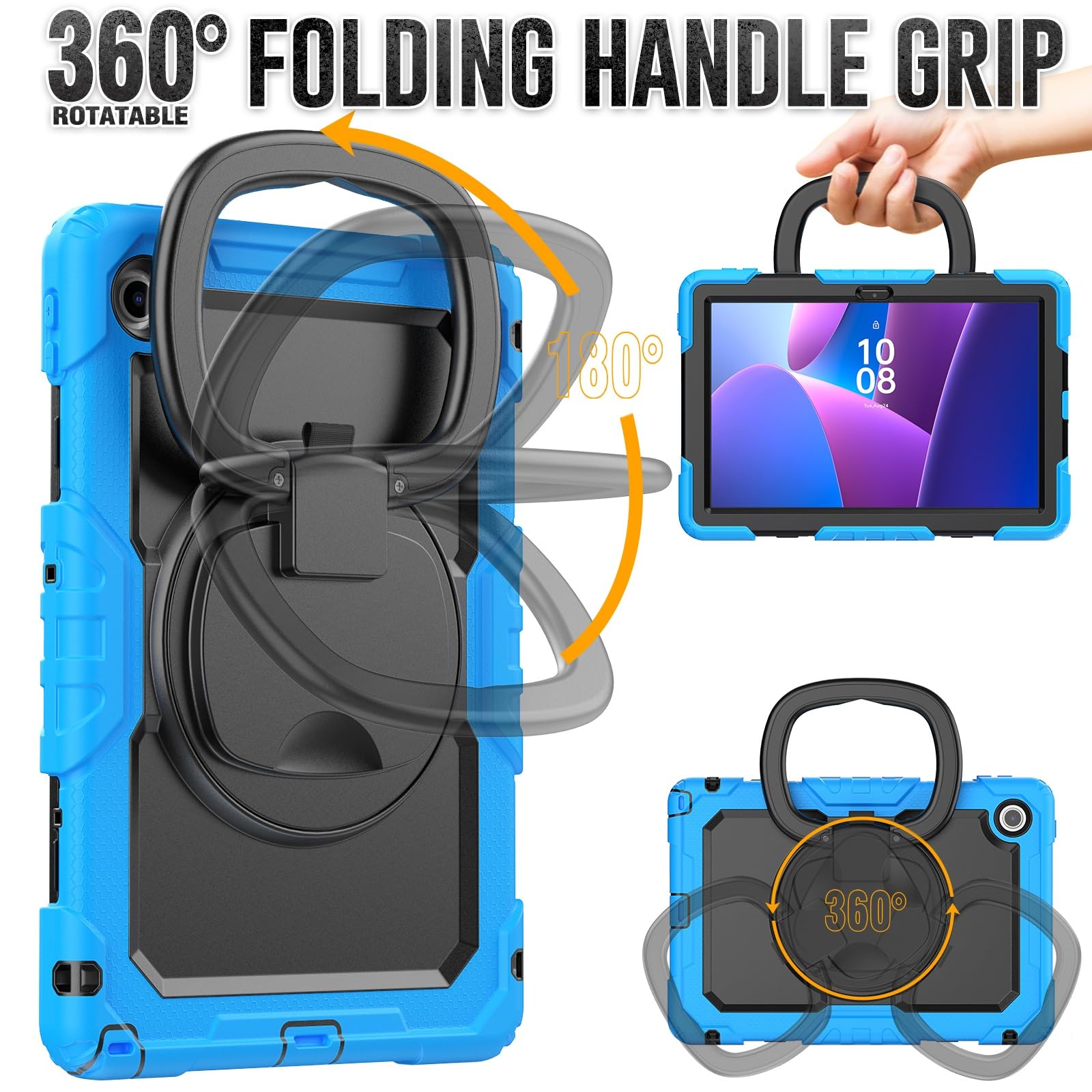 Ochronne etui na tablet Kompatybilny z Lenovo Tab 10.1 (TB-311XU) / K10C TB311FU 2025 Etui z folią ochronną ekranu, pełne etui ochronne, solidna obudowa, obrotowy uchwyt, etui silikonowe Pełna ochrona